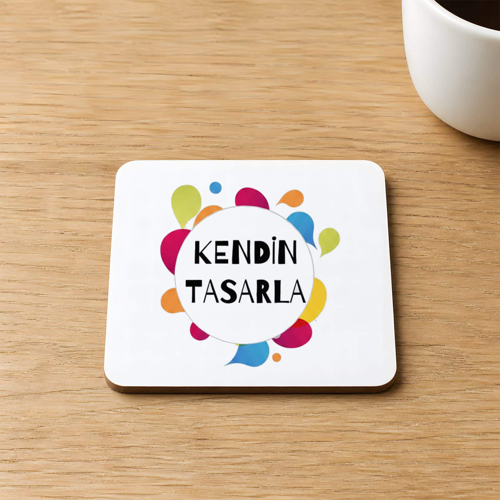 Kendin Tasarla Baskılı 9x9 cm Kare MDF Bardak Altlığı Ahşap