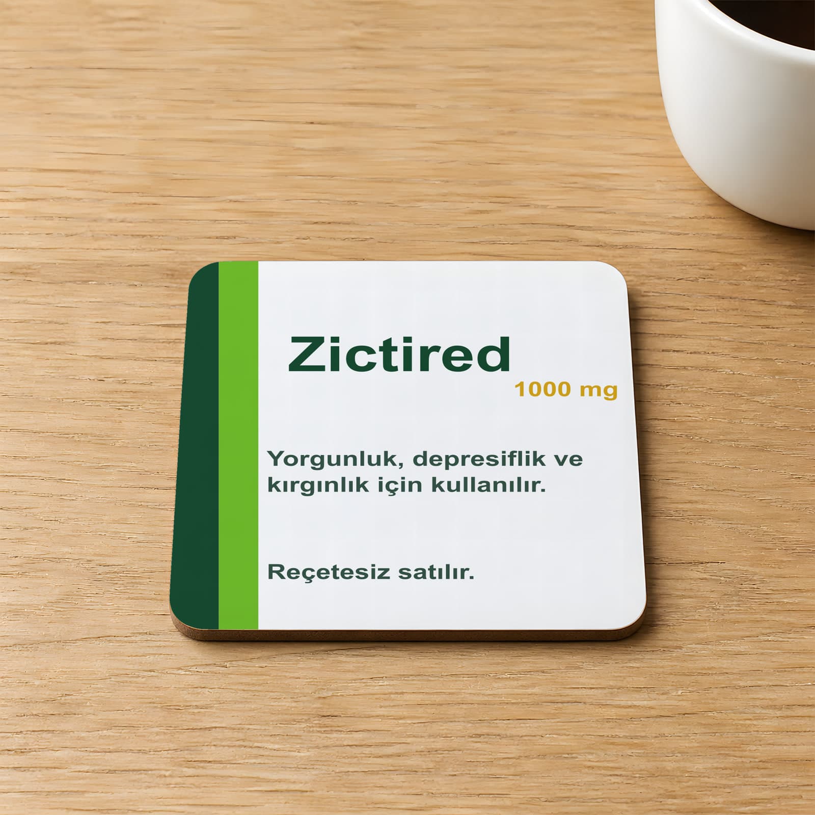 Zictired İlaç Baskılı 9x9 cm Kare MDF Bardak Altlığı Ahşap