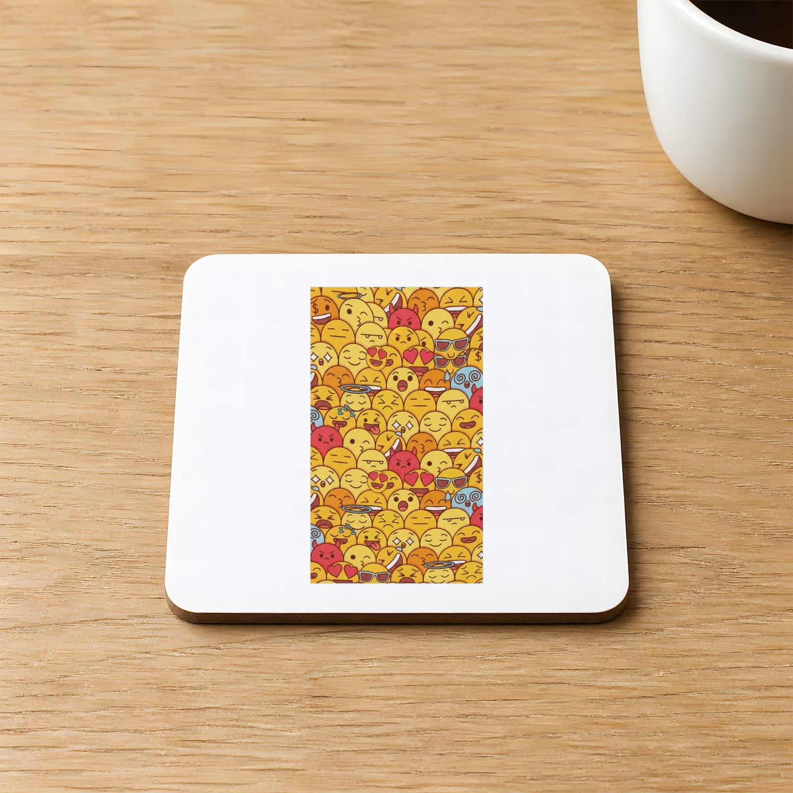 Emojiler Baskılı 9x9 cm Kare MDF Bardak Altlığı Ahşap
