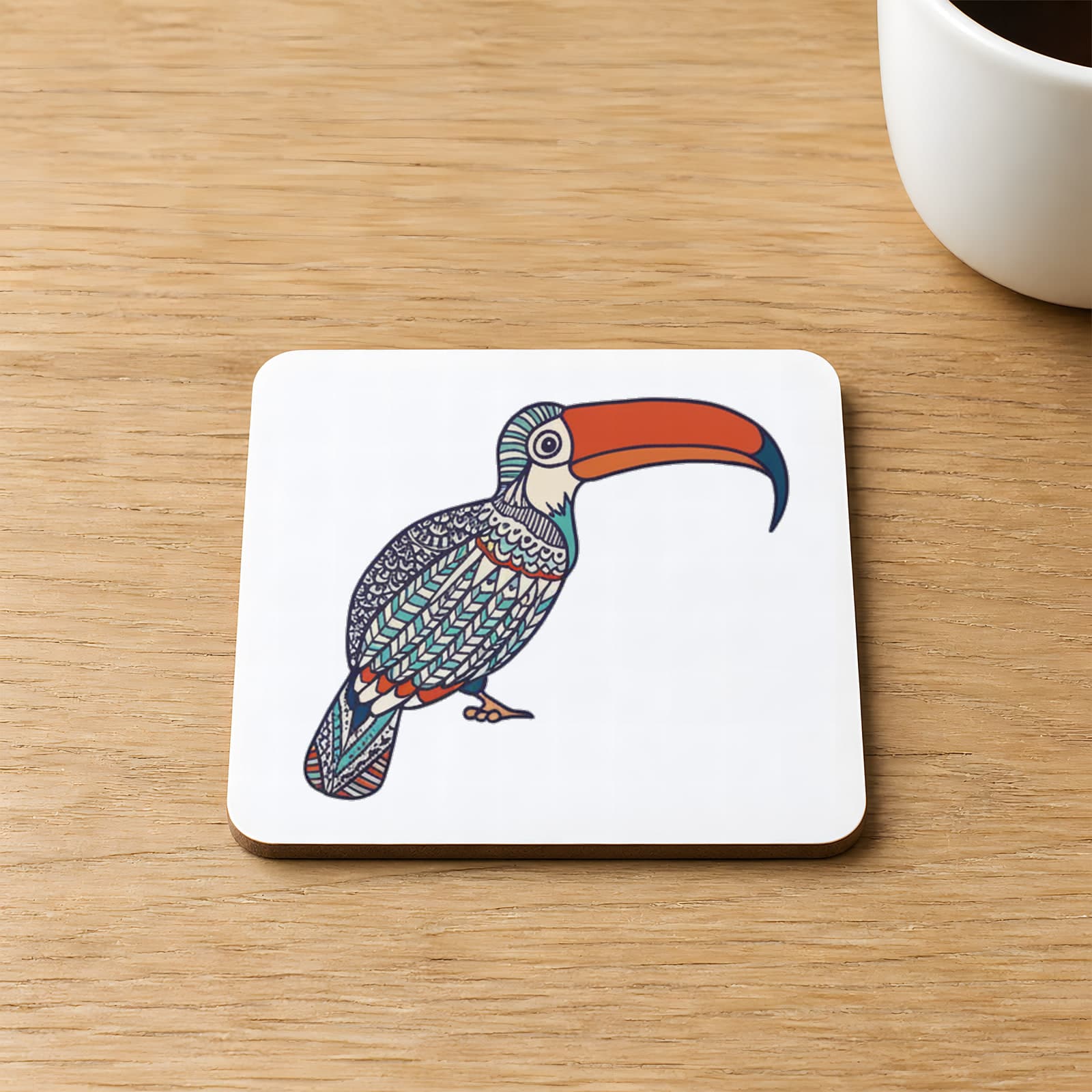 Turuncu Gagalı Papağan Baskılı 9x9 cm Kare MDF Bardak Altlığı Ahşap