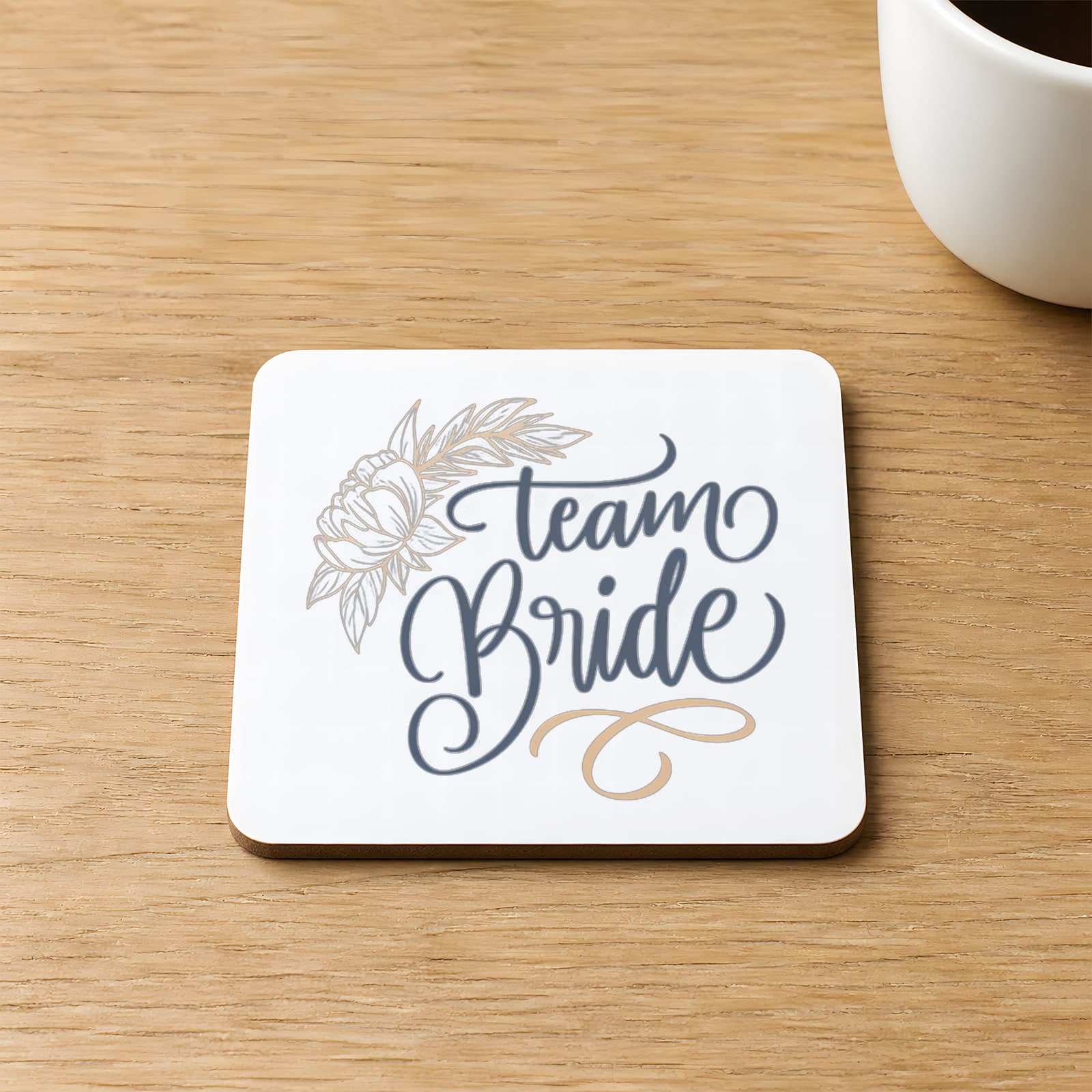 Team Bride Yazı Baskılı 9x9 cm Kare MDF Bardak Altlığı Ahşap