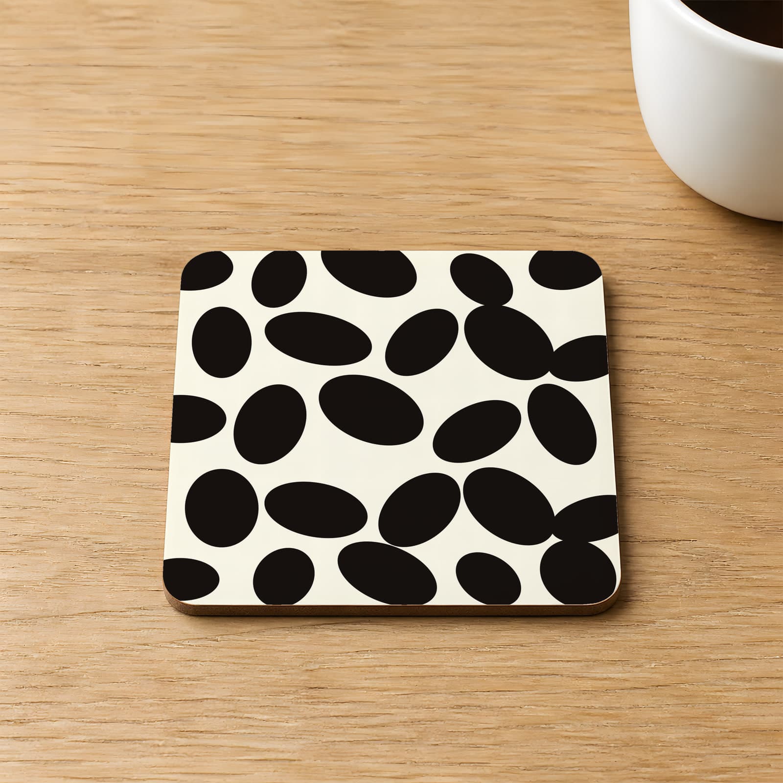 Benekli Desenli Baskılı 9x9 cm Kare MDF Bardak Altlığı Ahşap