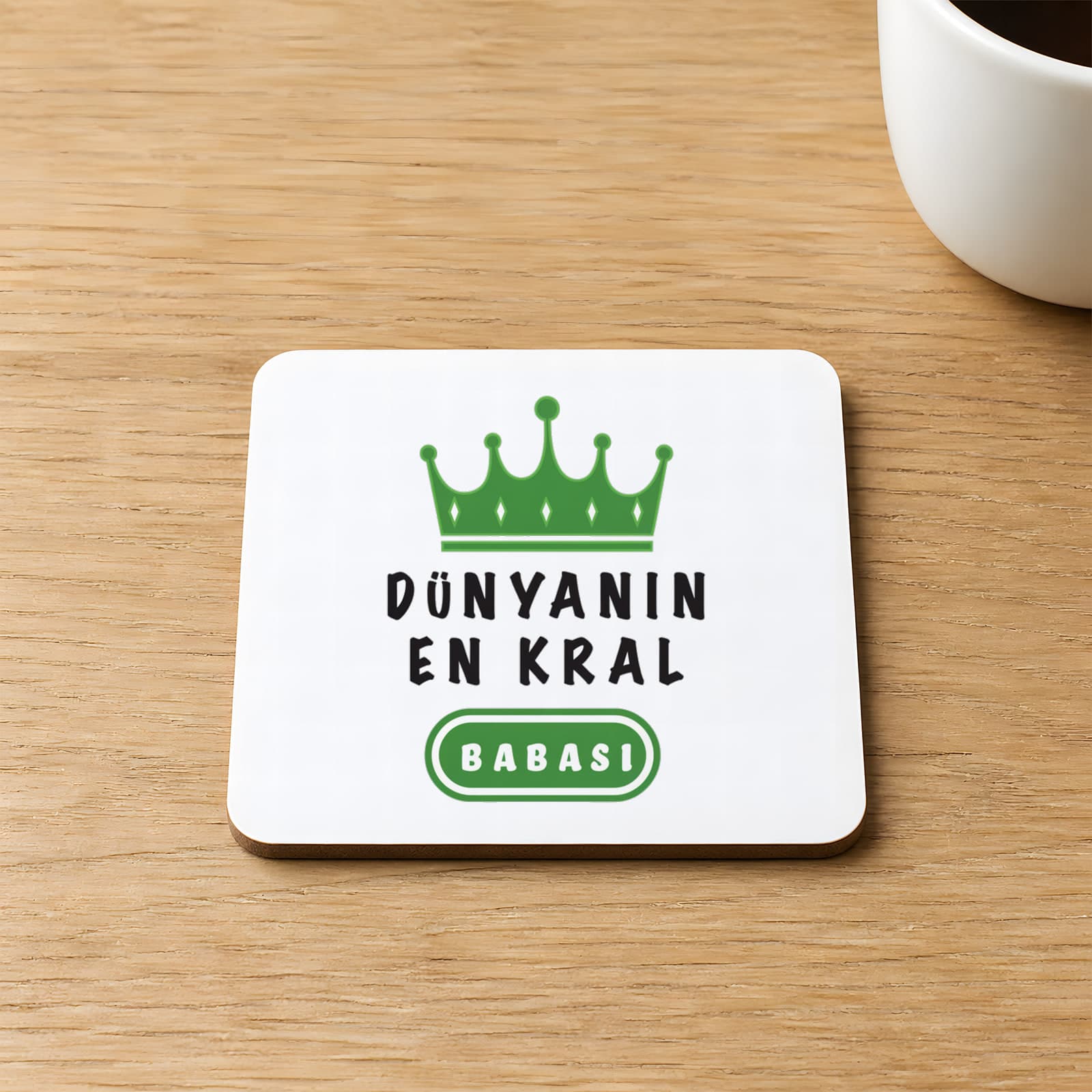 Dünyanın En Kral Babası Baskılı 9x9 cm Kare MDF Bardak Altlığı - Babaya Hediye Ahşap