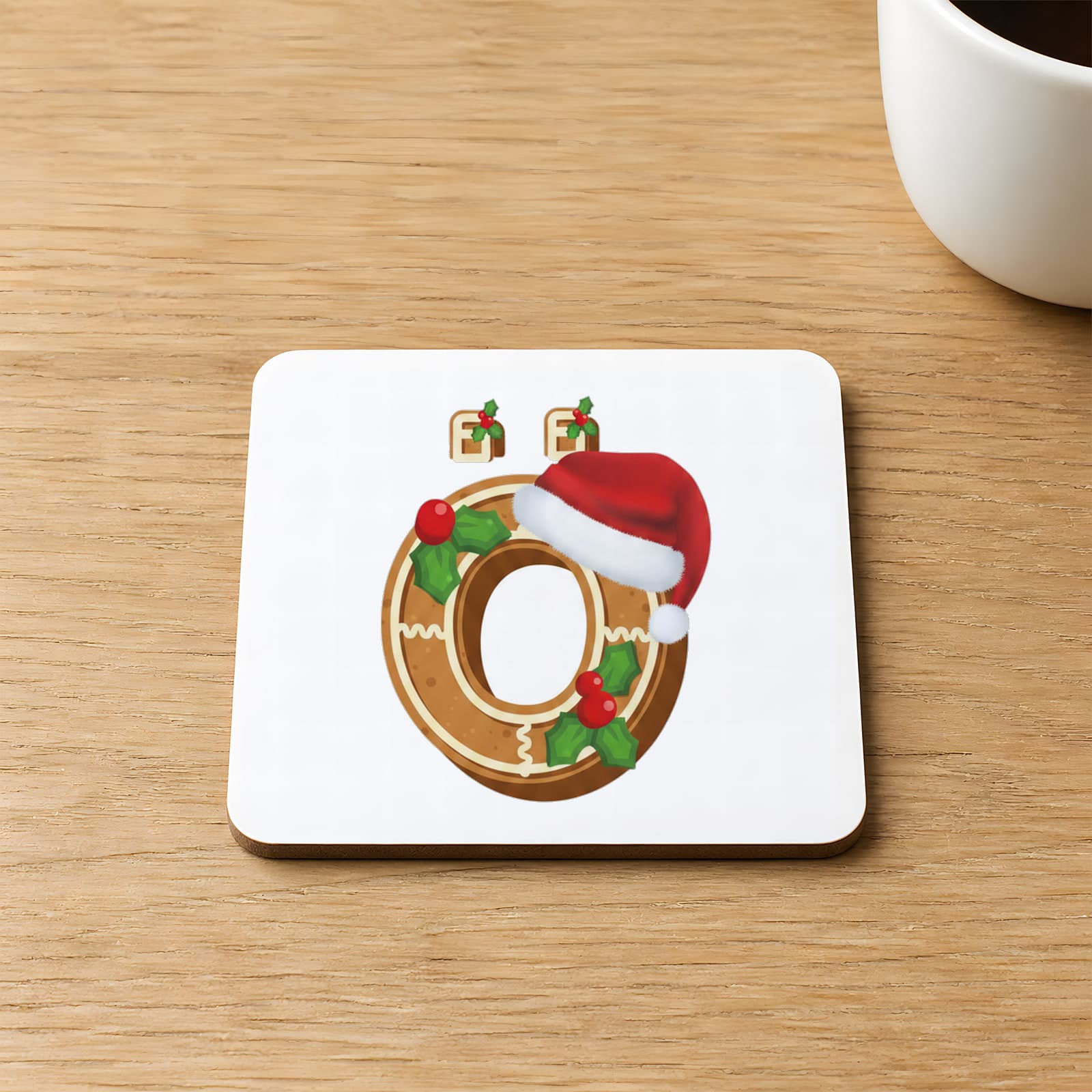Kurabiye Ö Harfi Baskılı 9x9 cm Kare MDF Bardak Altlığı Ahşap