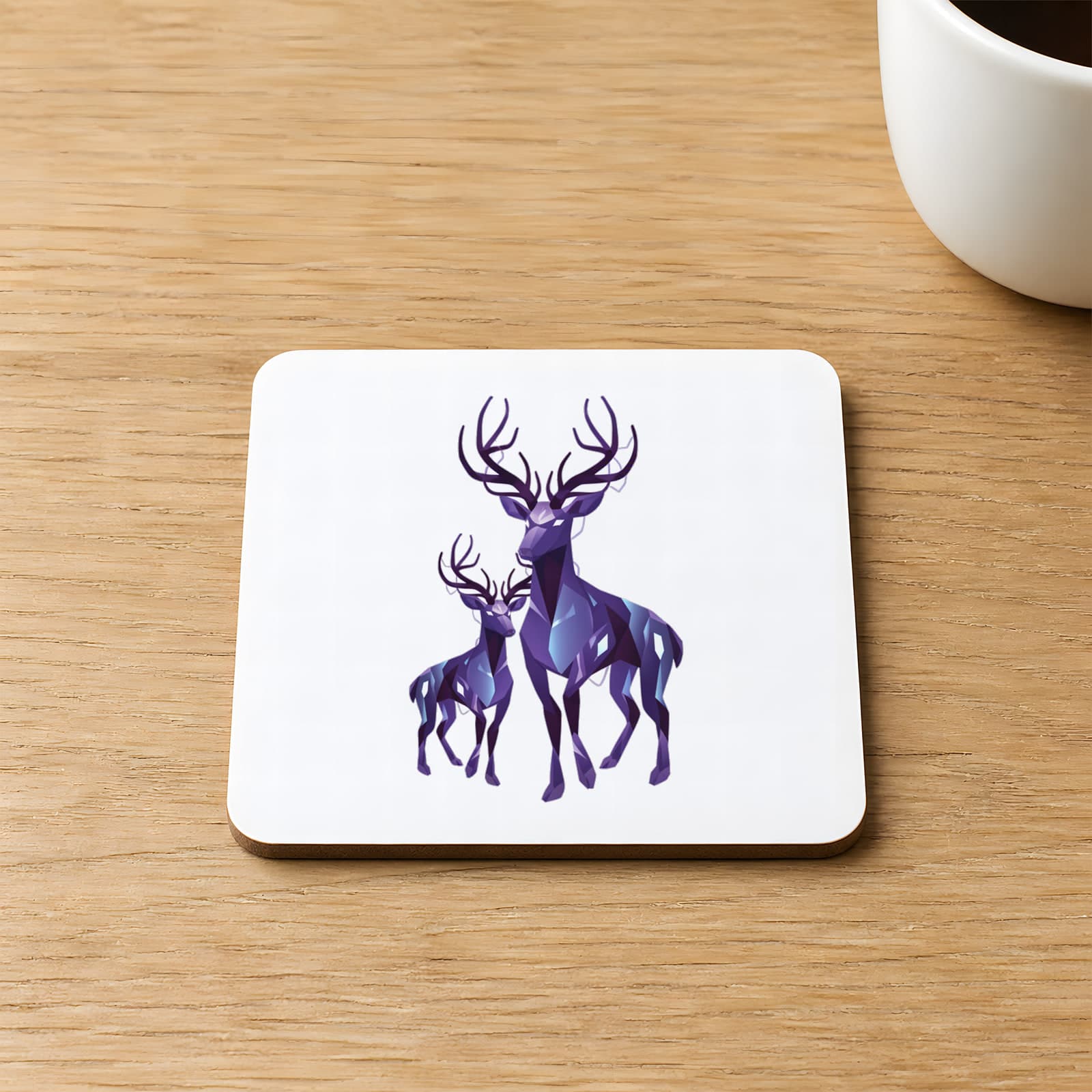 Mor Geyikler Baskılı 9x9 cm Kare MDF Bardak Altlığı Ahşap