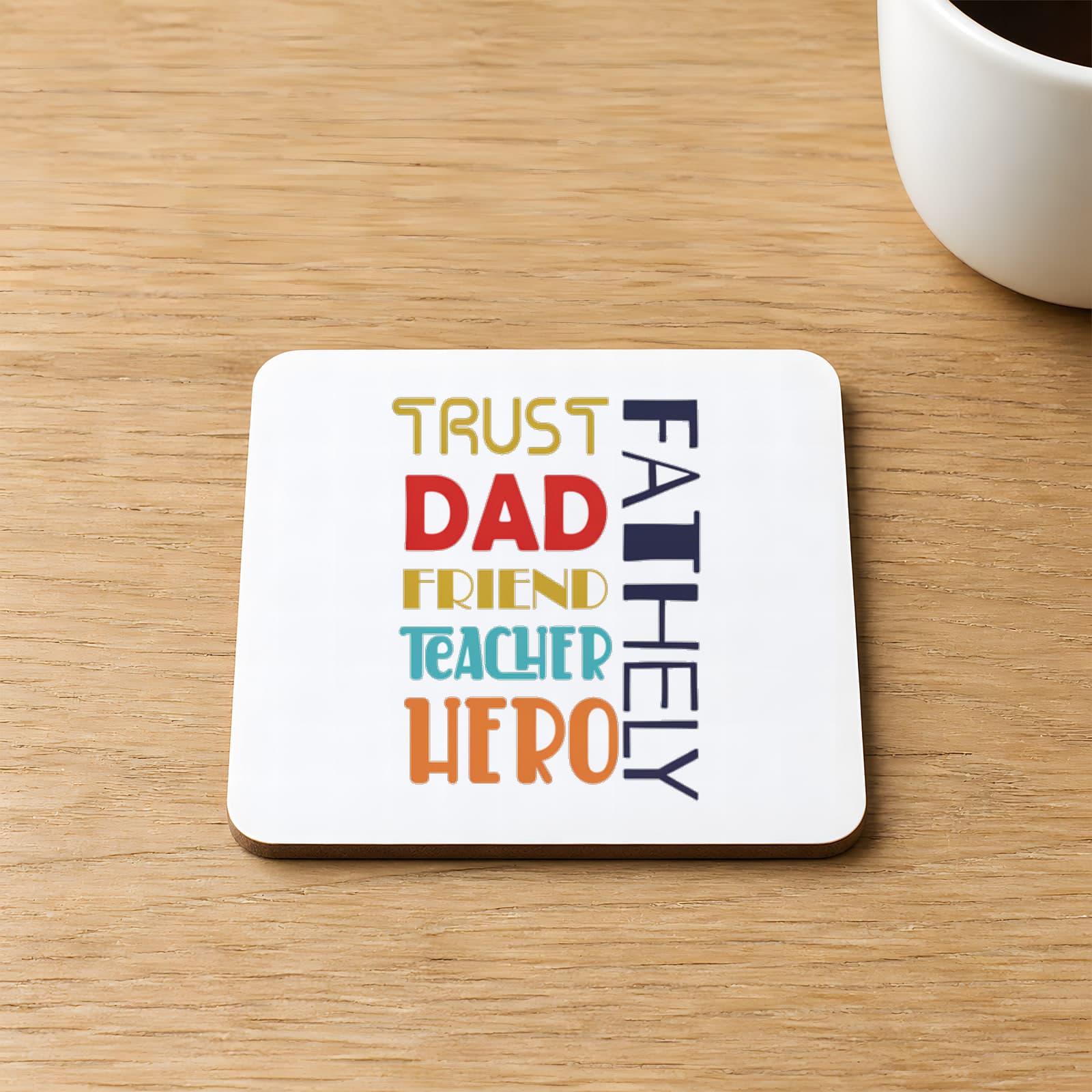 Father Baskılı 9x9 cm Kare MDF Bardak Altlığı Ahşap