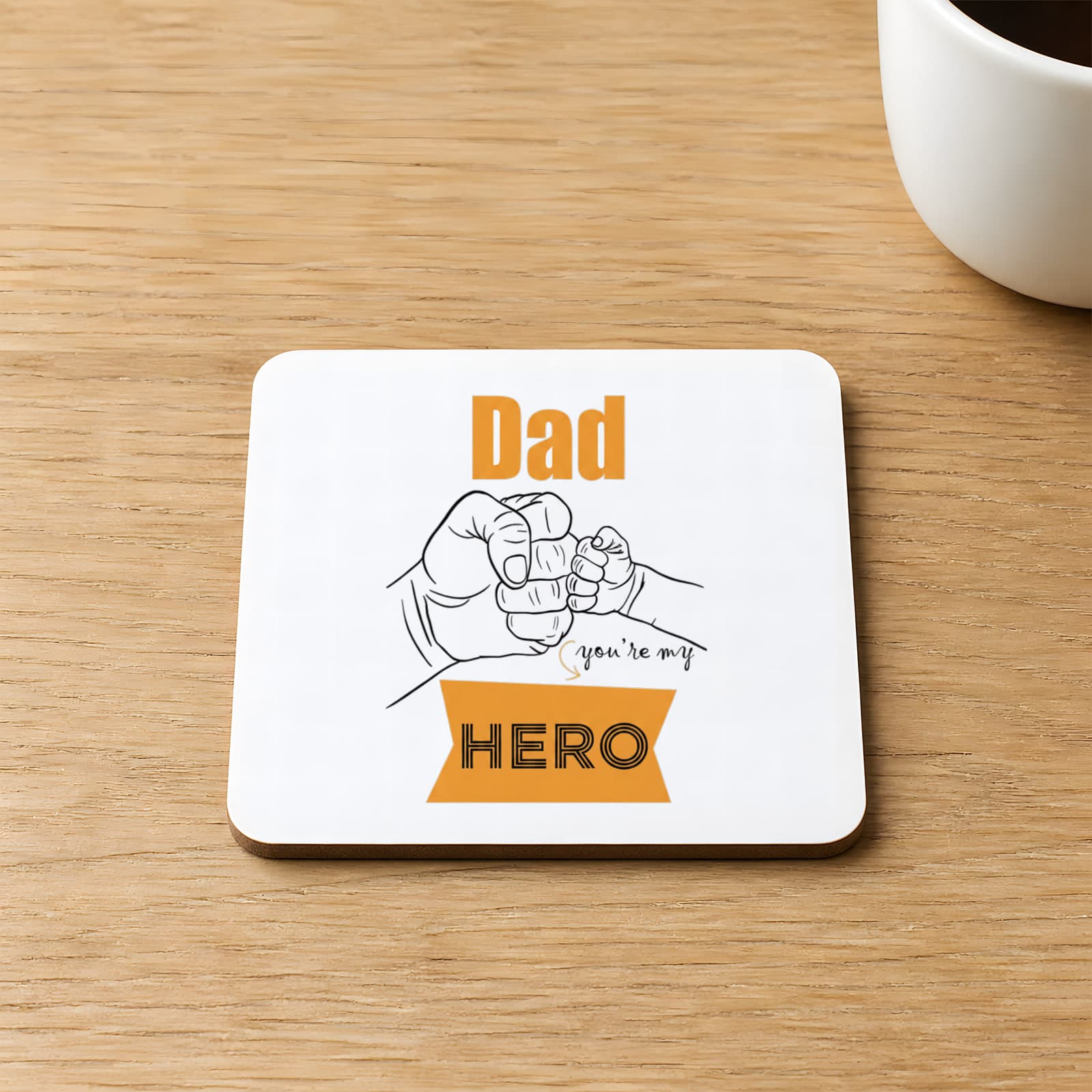 Dad Hero Baskılı 9x9 cm Kare MDF Bardak Altlığı Ahşap