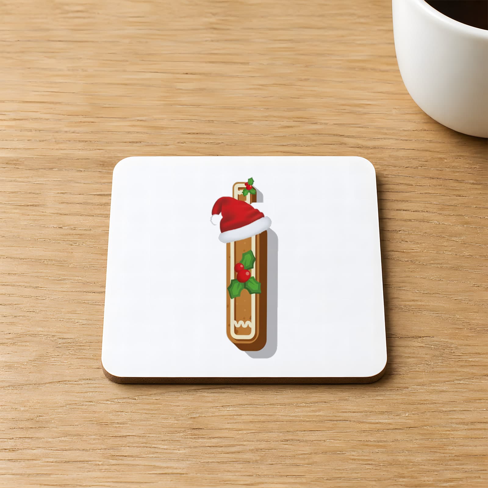 Kurabiye I Harfi Baskılı 9x9 cm Kare MDF Bardak Altlığı Ahşap