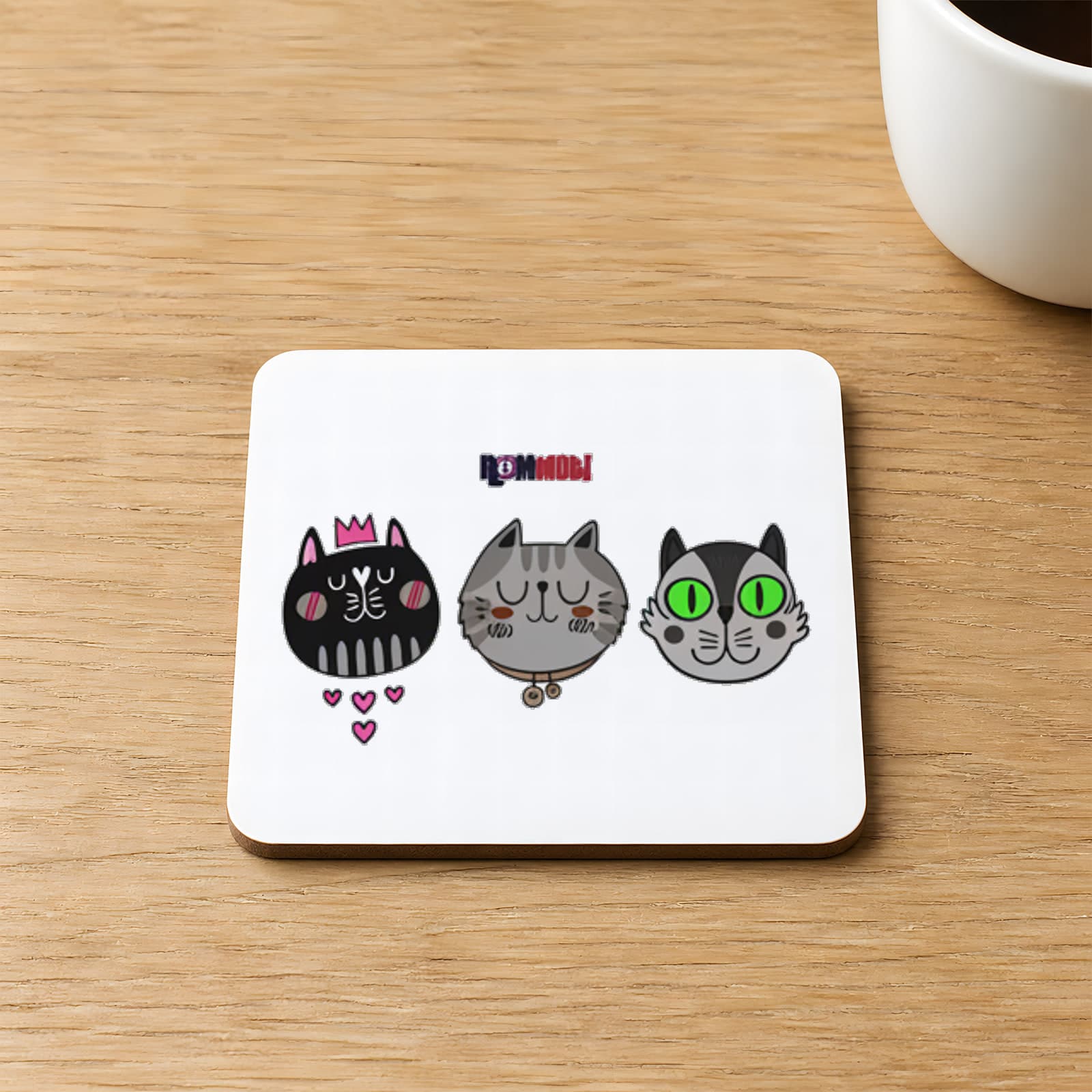 3 Lü Kediler Baskılı 9x9 cm Kare MDF Bardak Altlığı Ahşap
