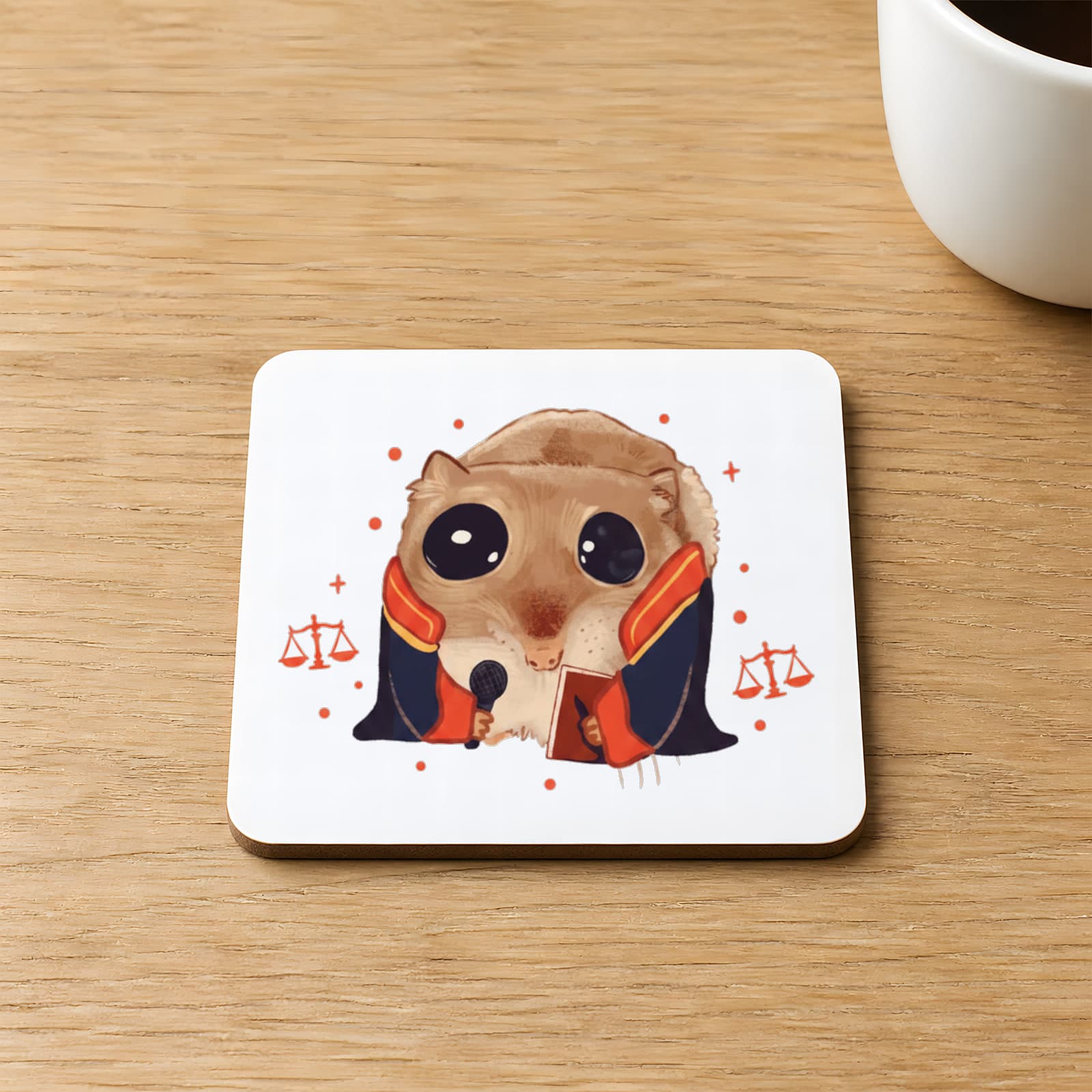 Sad Üzgün Hamster Meslek Savcı Prosecutor Baskılı 9x9 cm Kare MDF Bardak Altlığı - Savcıya Hediye