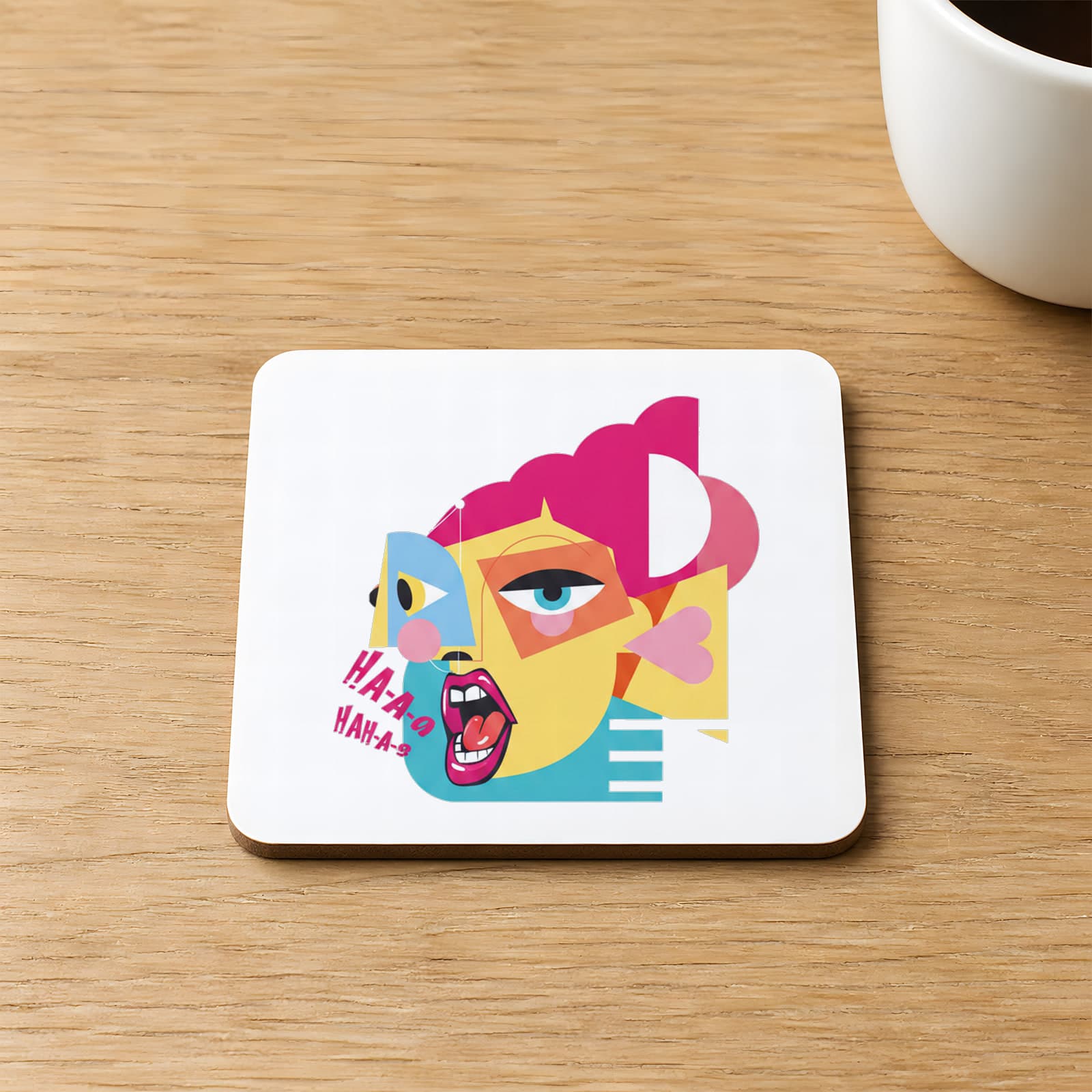 Pembe Çığlık Baskılı 9x9 cm Kare MDF Bardak Altlığı Ahşap