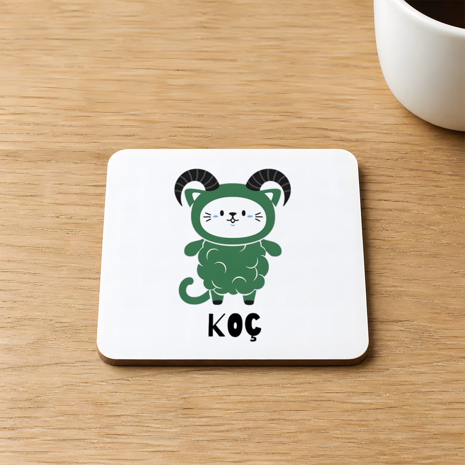 Koç Burcu ve Onla Alakalı Komik Açıklama Baskılı 9x9 cm Kare MDF Bardak Altlığı Ahşap