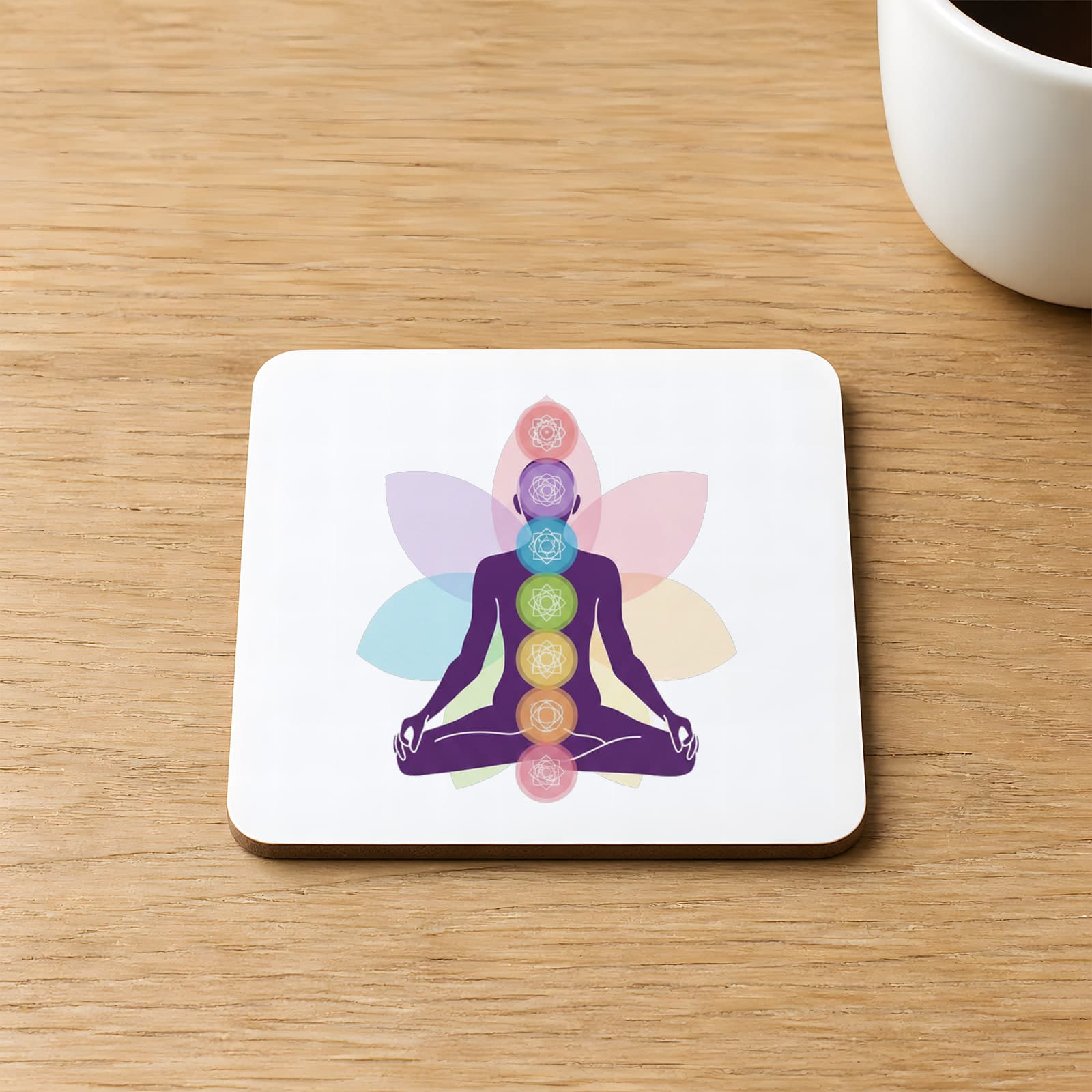 Lotus Joga Baskılı 9x9 cm Kare MDF Bardak Altlığı Ahşap