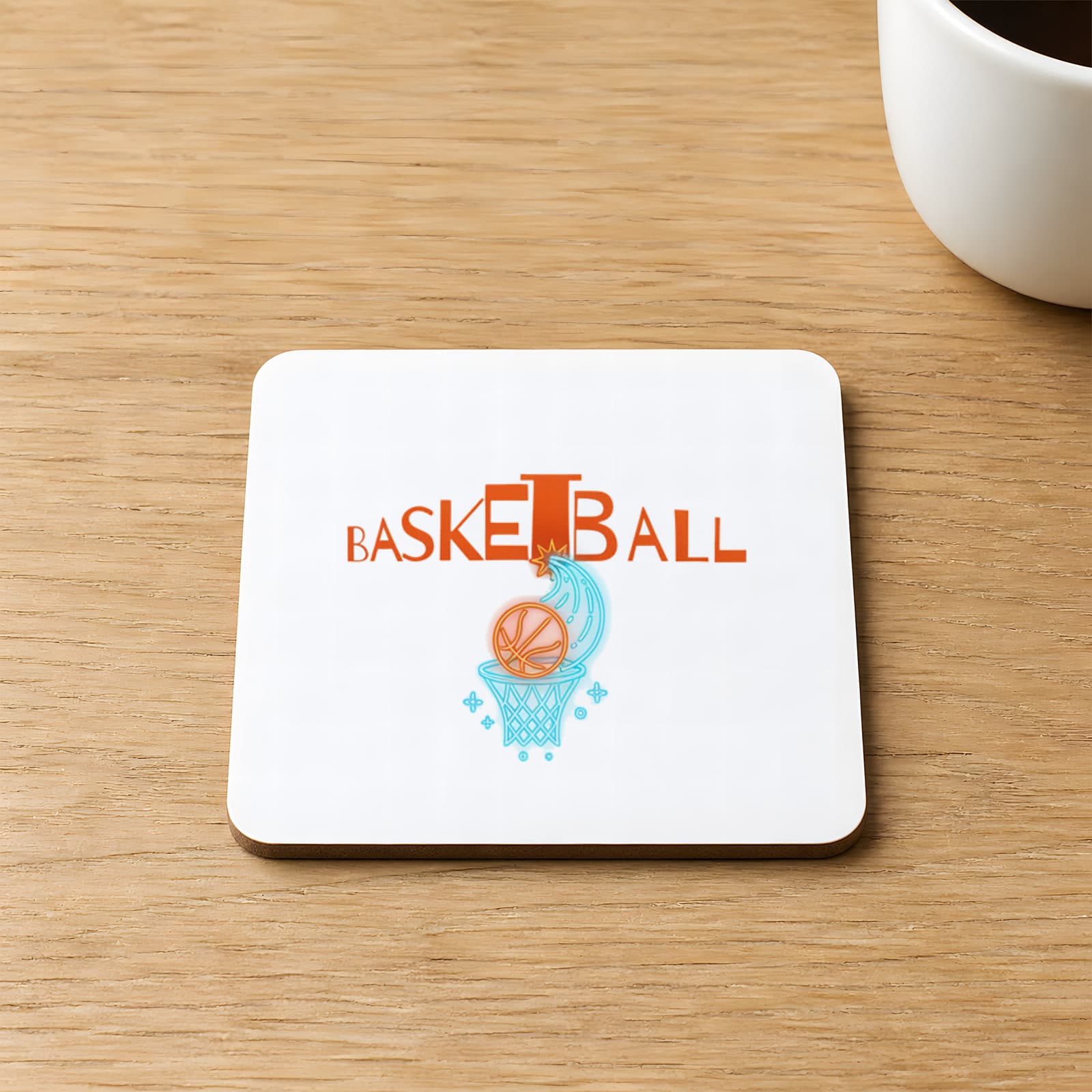 Baketball Yazılı Baskılı 9x9 cm Kare MDF Bardak Altlığı Ahşap