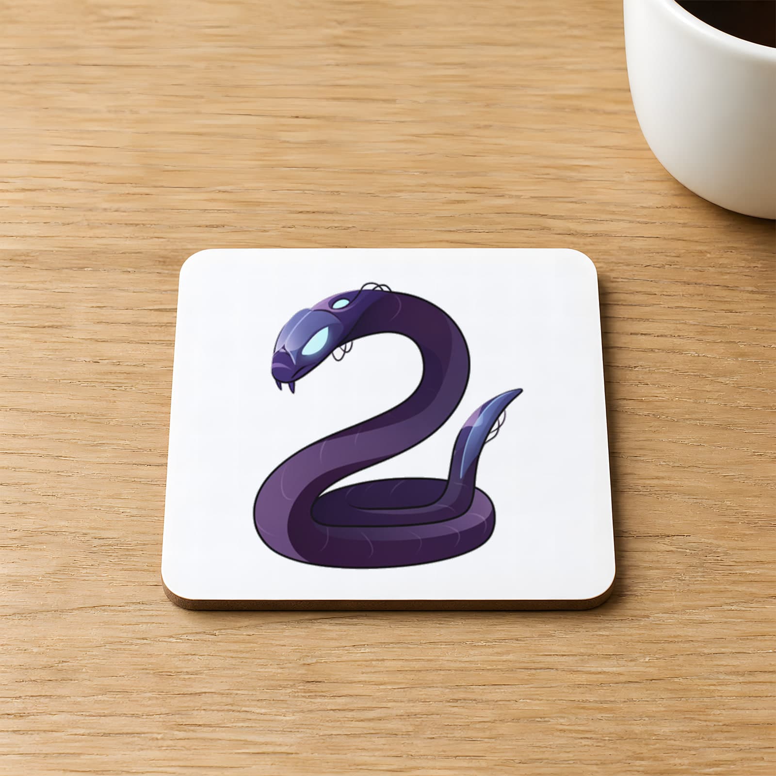 Mor Yılan Baskılı 9x9 cm Kare MDF Bardak Altlığı Ahşap