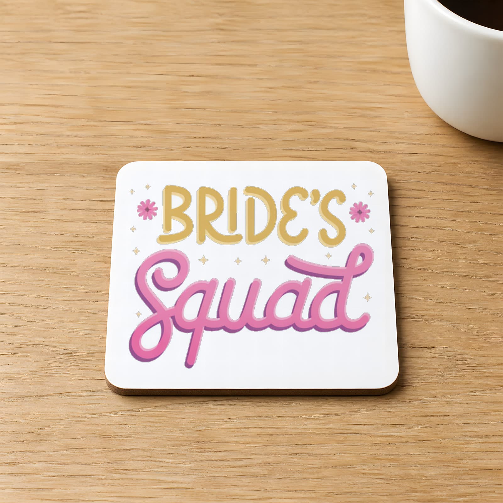 Bride S Squad Yazı Baskılı 9x9 cm Kare MDF Bardak Altlığı Ahşap