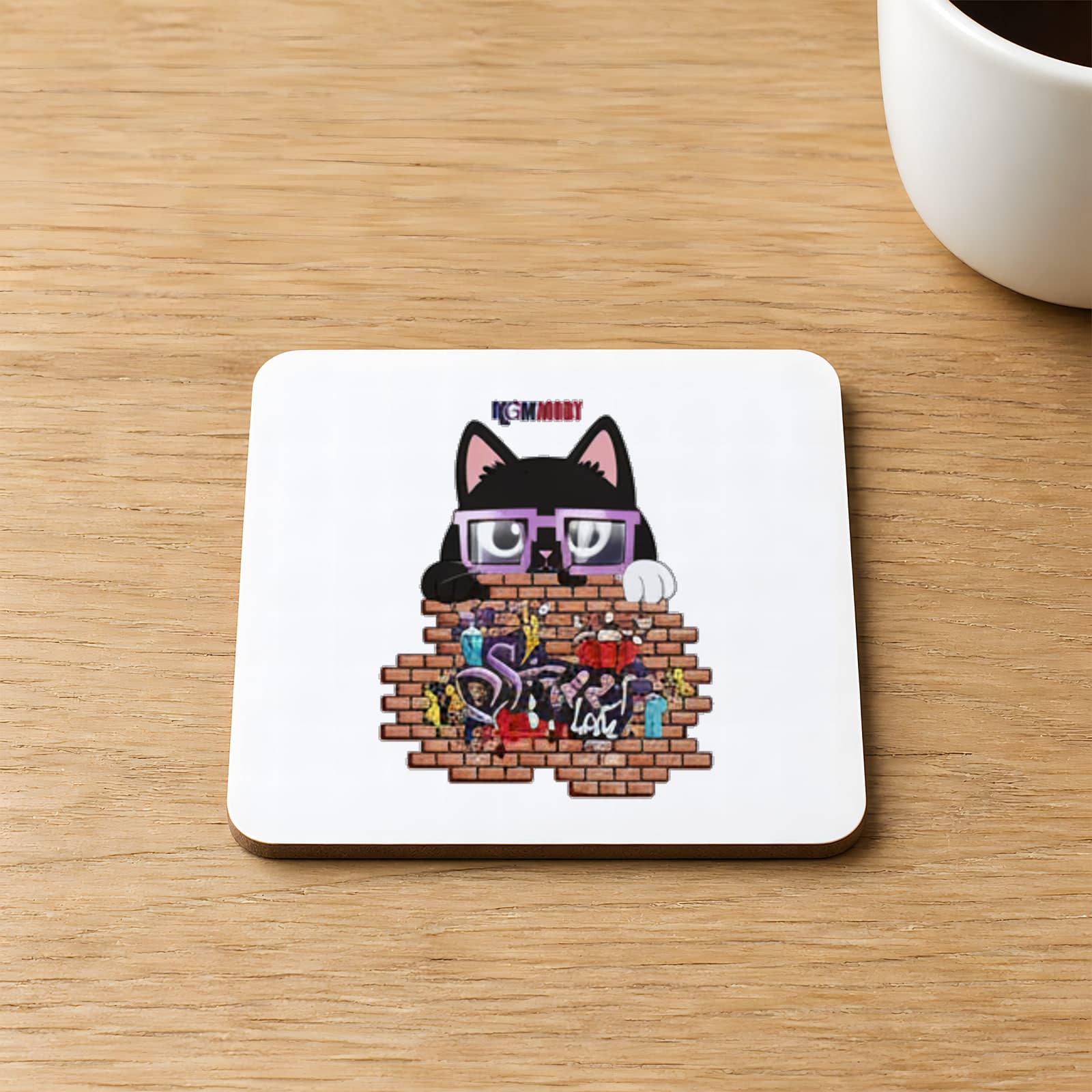 Street Life Baskılı 9x9 cm Kare MDF Bardak Altlığı Ahşap