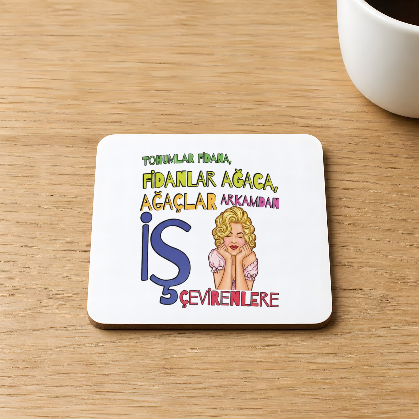 Tohumlar Fidana Fidanlar Ağaca Baskılı 9x9 cm Kare MDF Bardak Altlığı Ahşap
