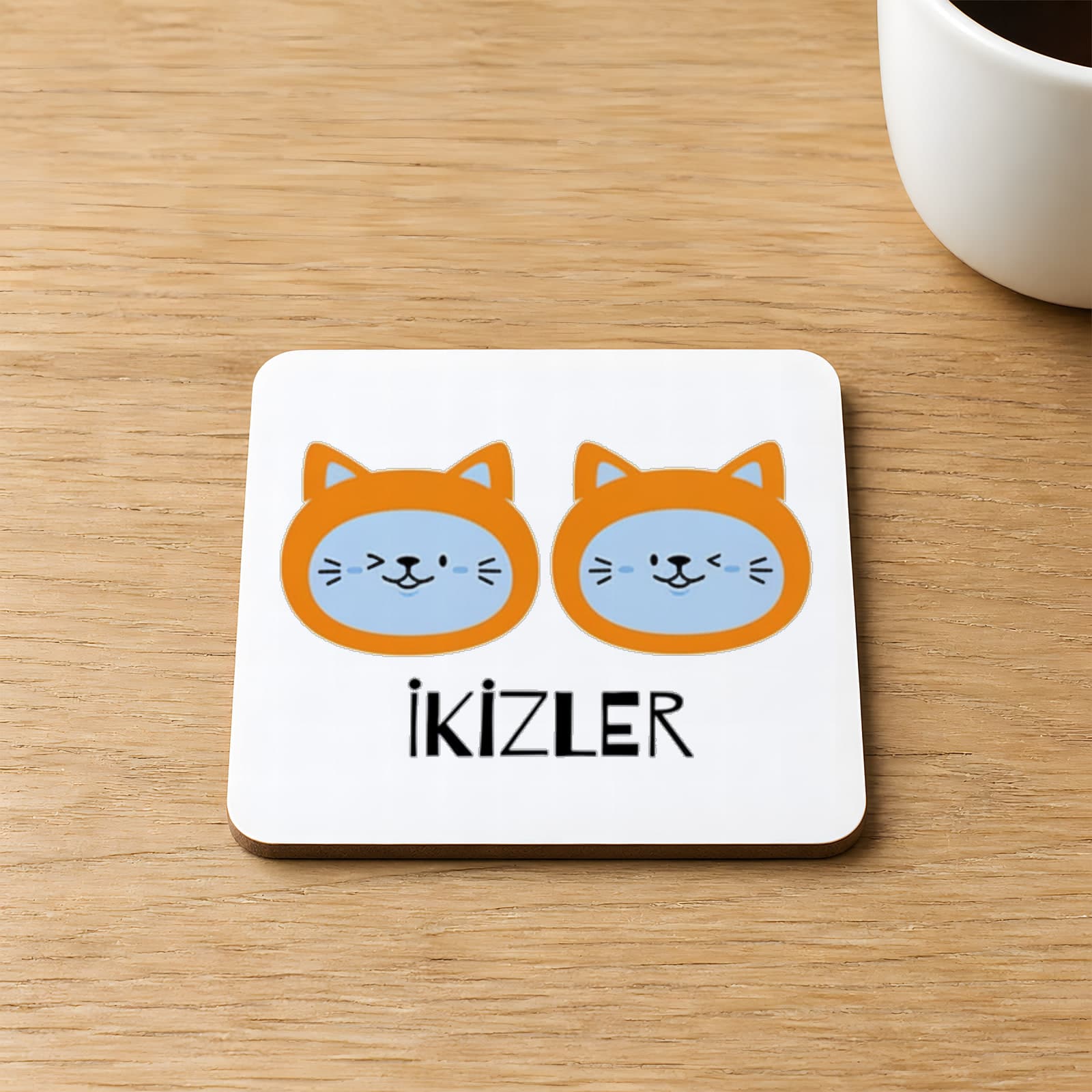 Ikizler Burcu ve Onla Alakalı Komik Açıklama Baskılı 9x9 cm Kare MDF Bardak Altlığı Ahşap