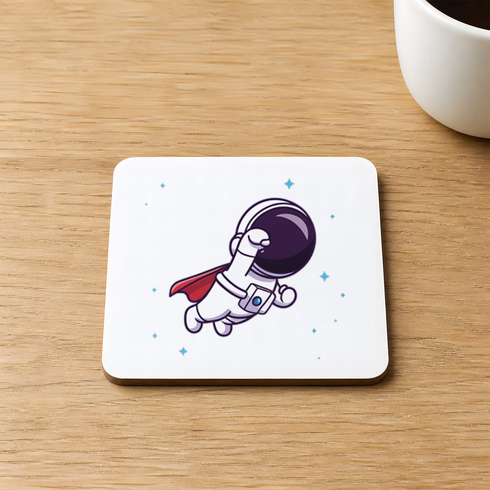 Süper Astronot Baskılı 9x9 cm Kare MDF Bardak Altlığı Ahşap