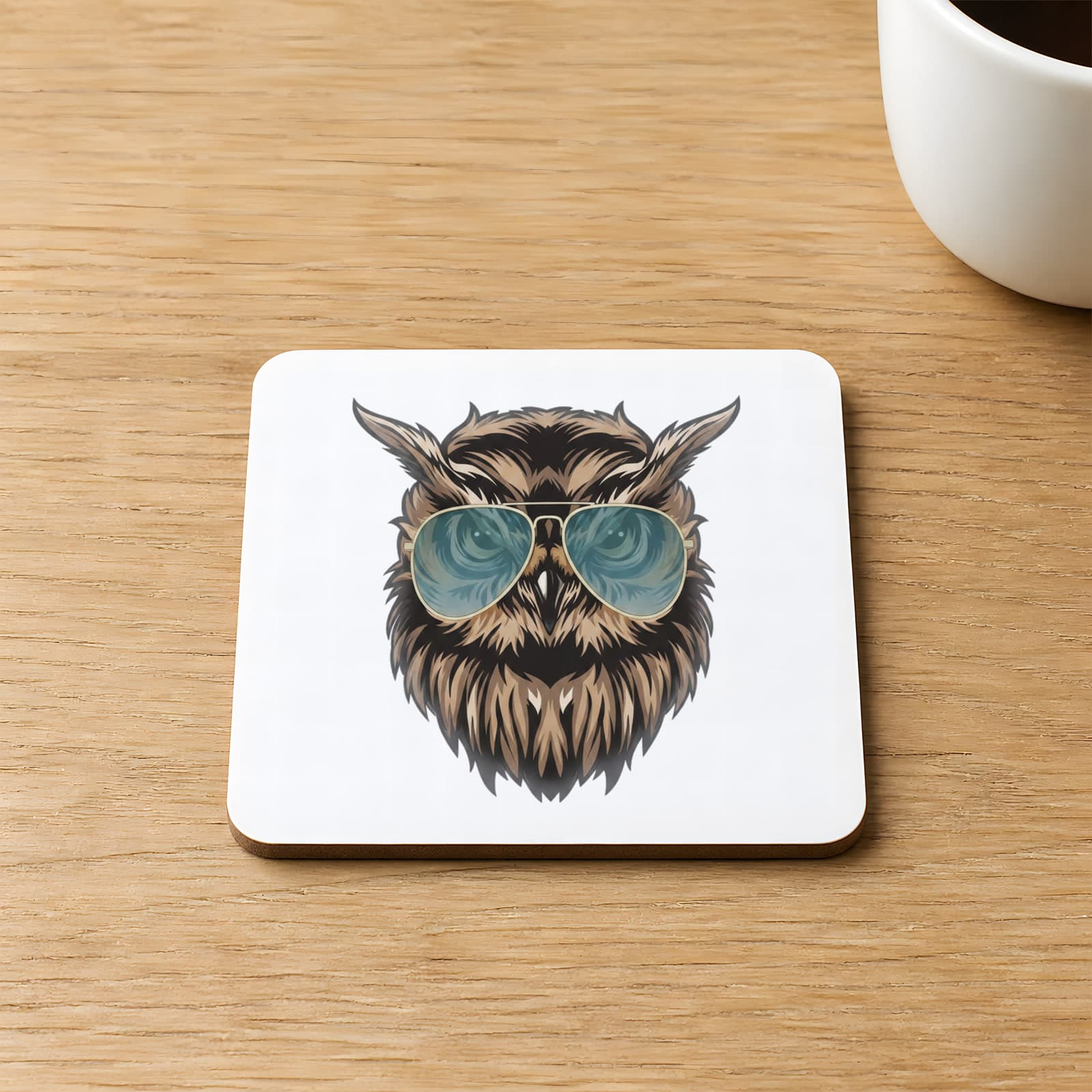 Gözlüklü Baykuş Baskılı 9x9 cm Kare MDF Bardak Altlığı Ahşap