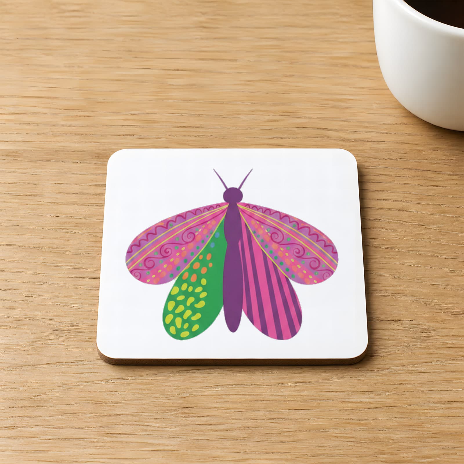 Kelebek Baskılı 9x9 cm Kare MDF Bardak Altlığı Ahşap