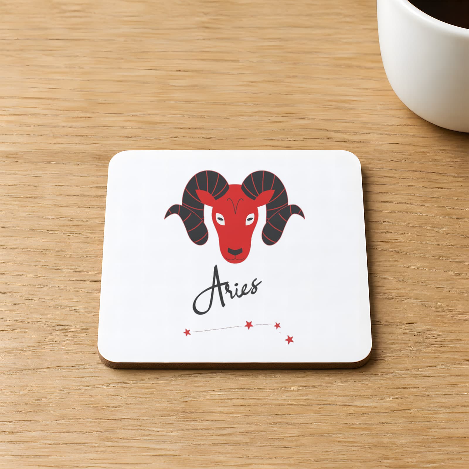 Koç Burcu Simgesi Baskılı 9x9 cm Kare MDF Bardak Altlığı Ahşap