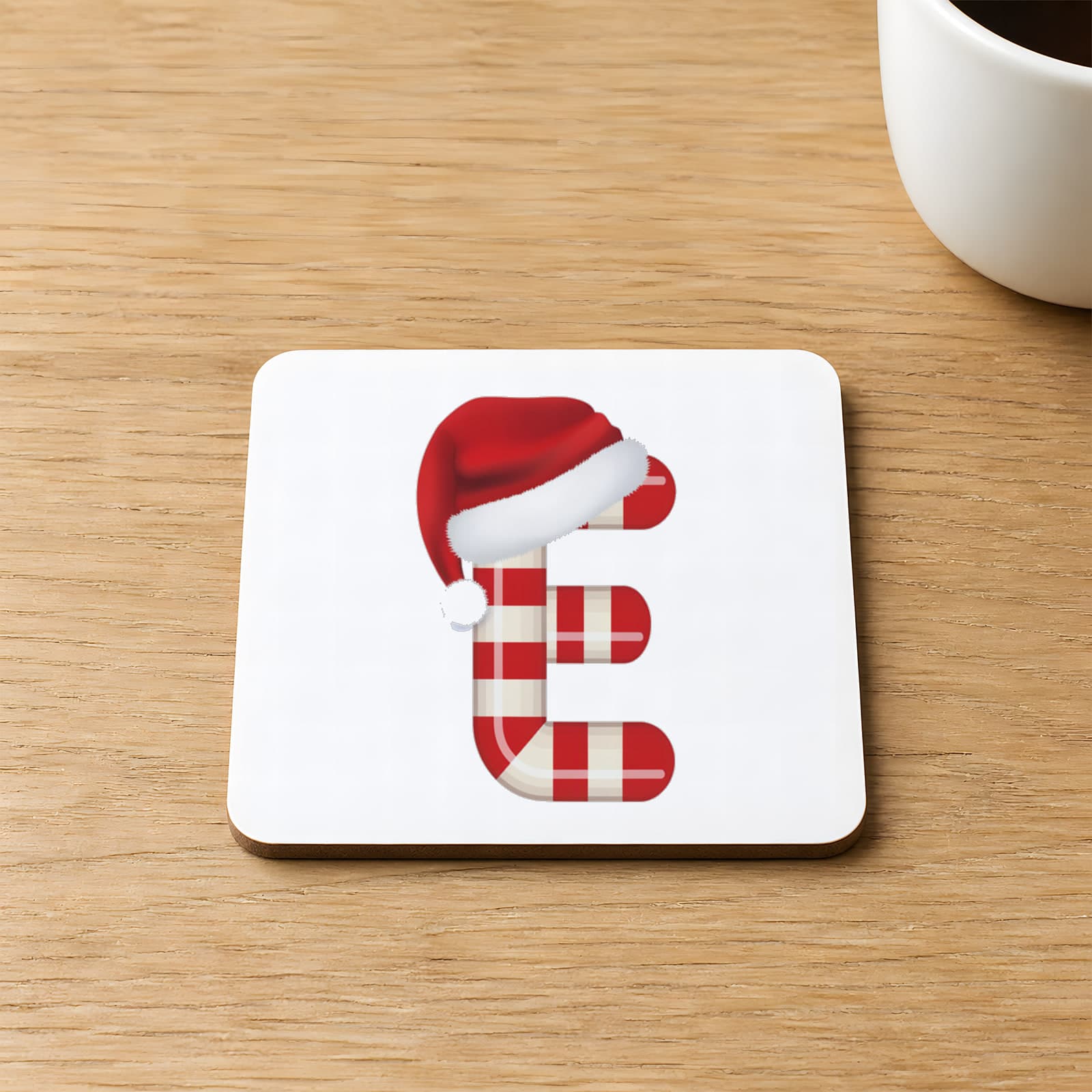 Şeker E Harfi Baskılı 9x9 cm Kare MDF Bardak Altlığı Ahşap