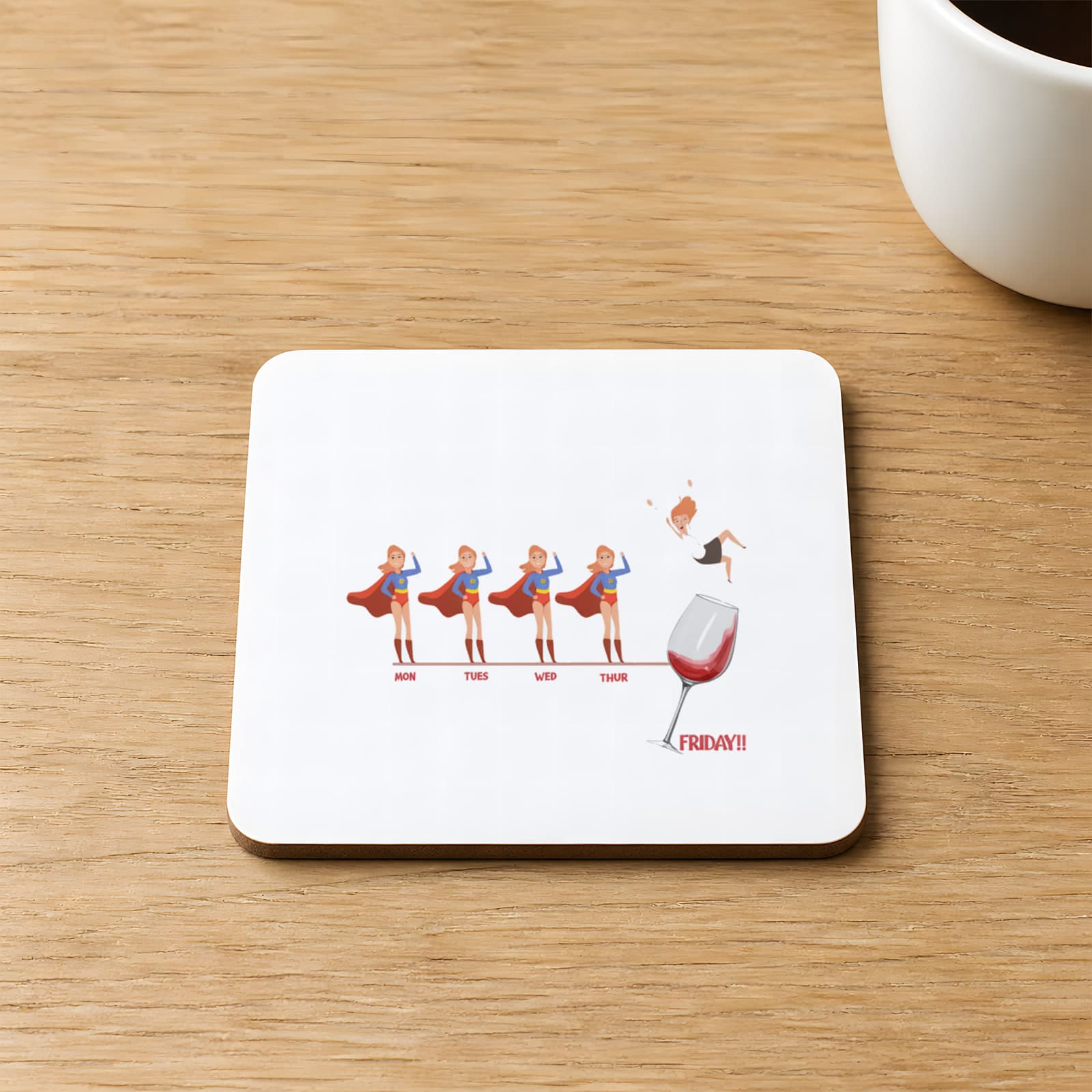 Cumayı Beklerken Baskılı 9x9 cm Kare MDF Bardak Altlığı Ahşap