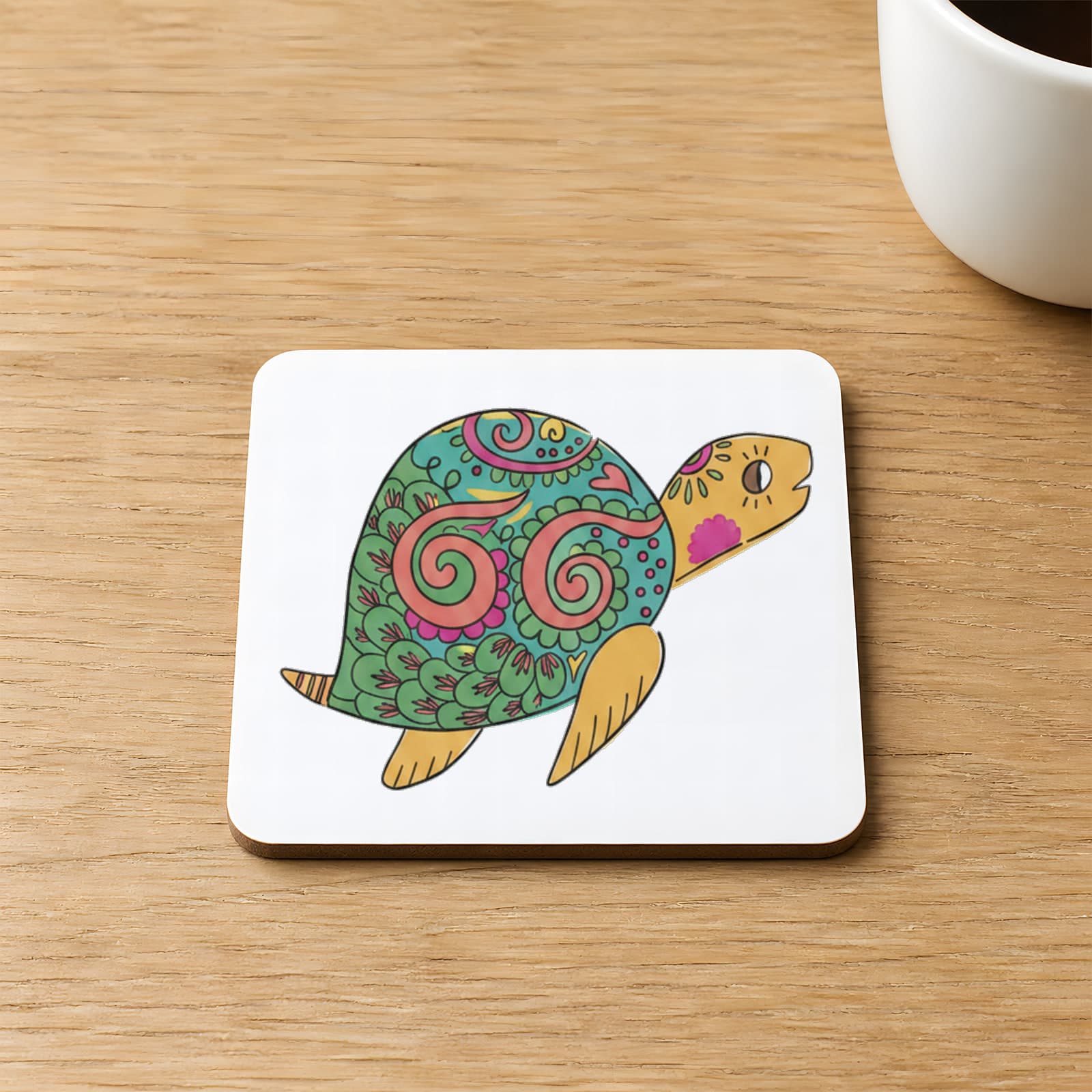 Su Kaplumbağası Baskılı 9x9 cm Kare MDF Bardak Altlığı Ahşap