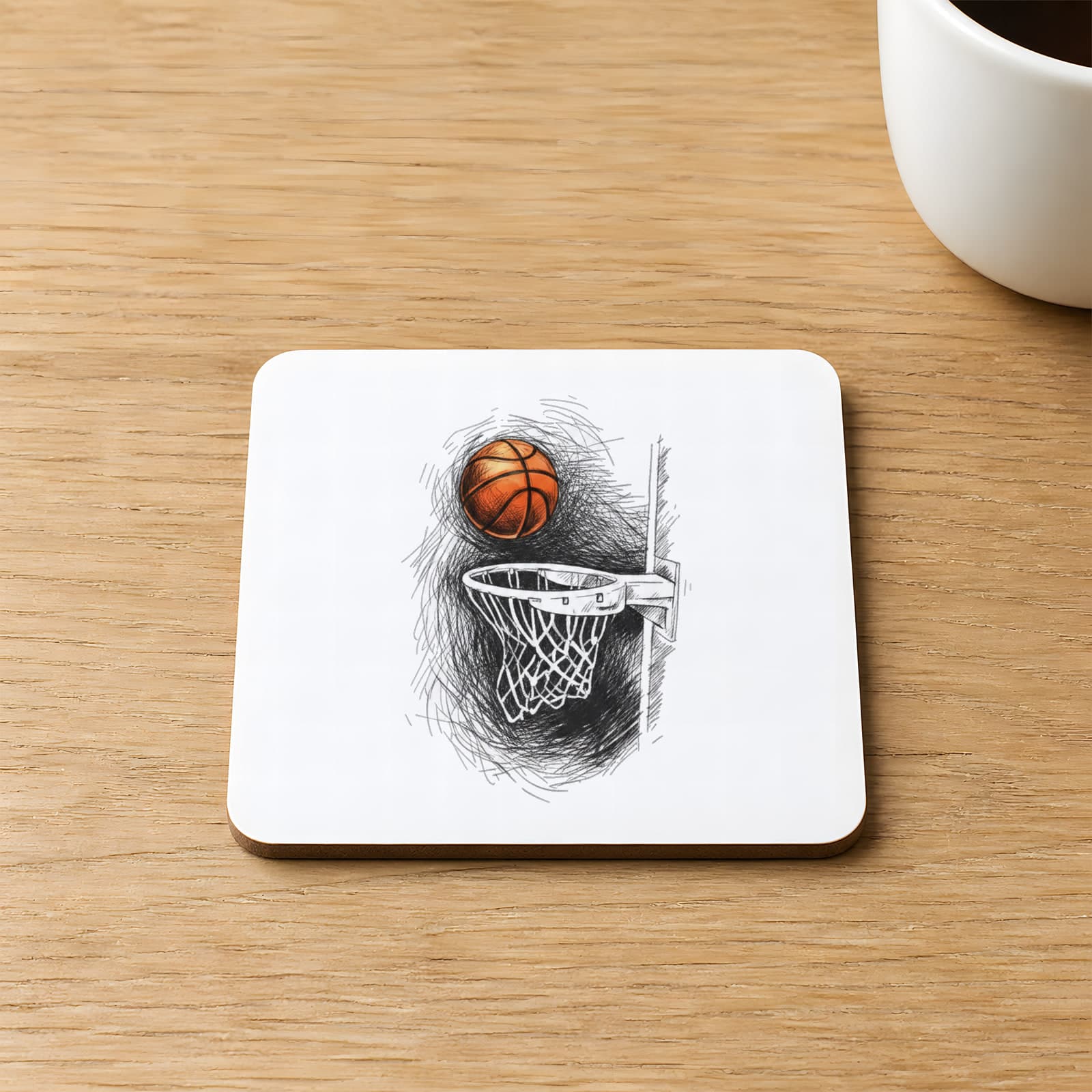 Küçük Basket Pota Baskılı 9x9 cm Kare MDF Bardak Altlığı Ahşap