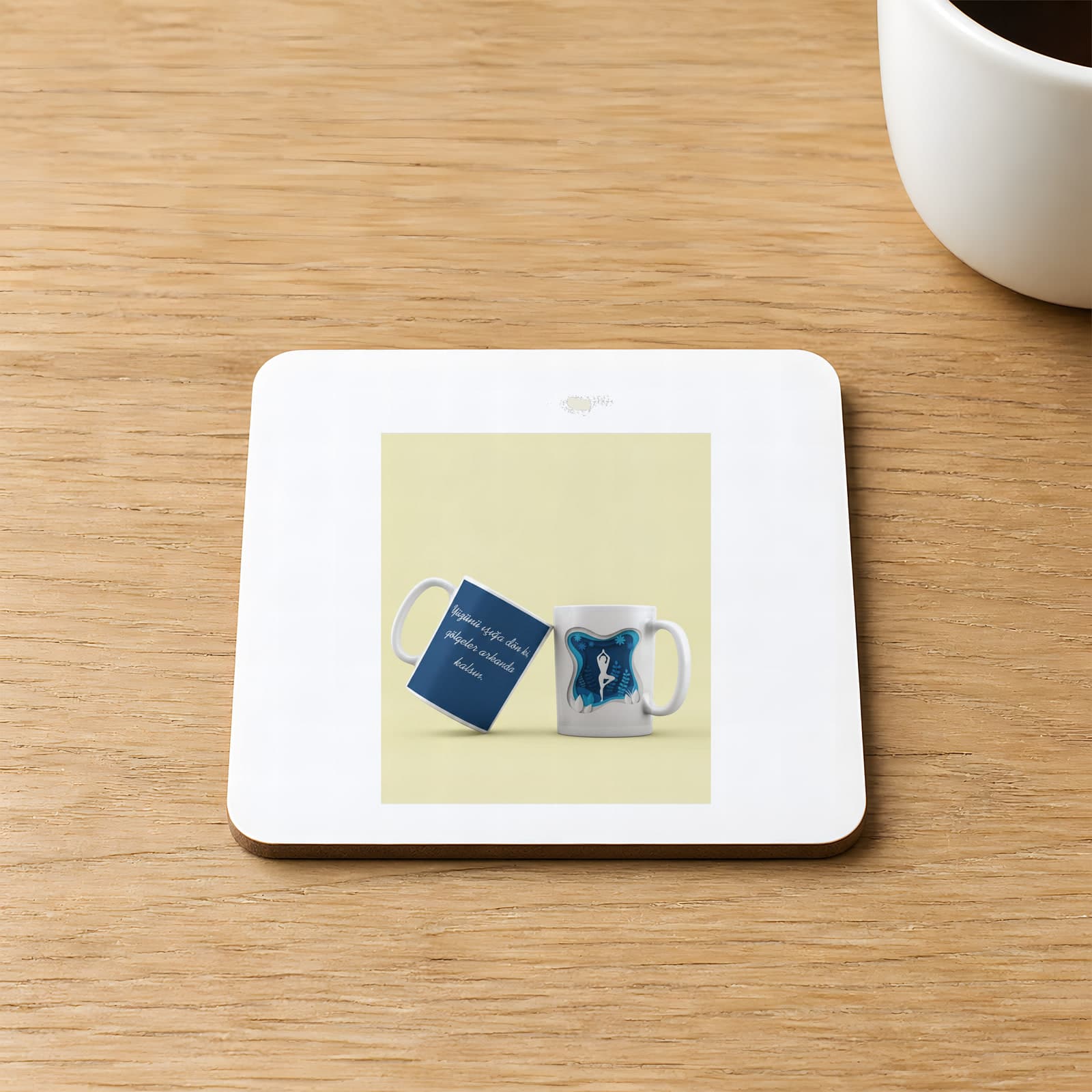 Ağaç Pozu Joga Baskılı 9x9 cm Kare MDF Bardak Altlığı Ahşap