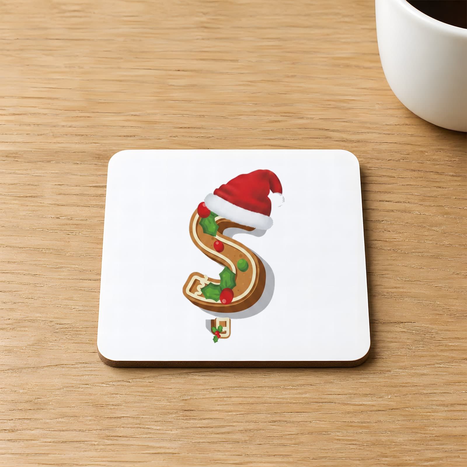 Kurabiye Ş Harfi Baskılı 9x9 cm Kare MDF Bardak Altlığı Ahşap