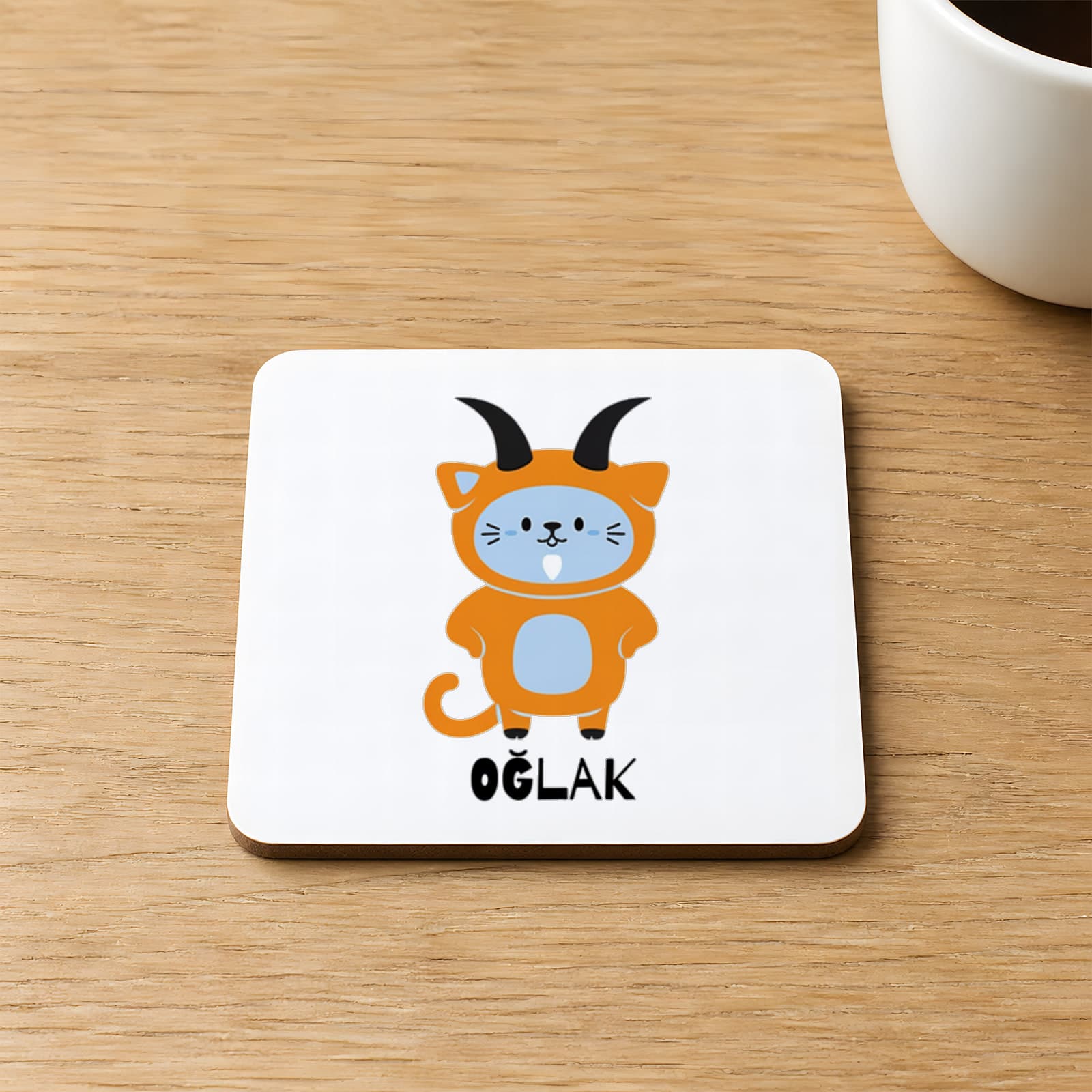 Oğlak Burcu ve Onla Alakalı Komik Açıklama Simgesi Baskılı 9x9 cm Kare MDF Bardak Altlığı Ahşap