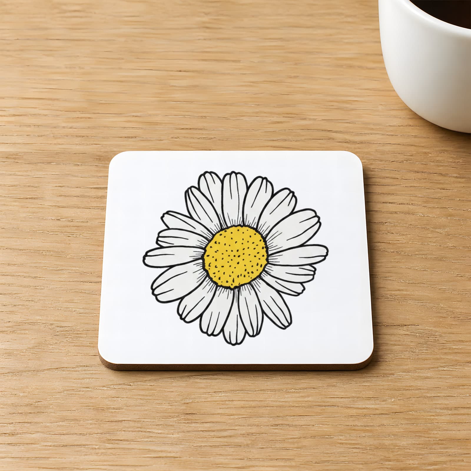 Papatya Baskılı 9x9 cm Kare MDF Bardak Altlığı Ahşap