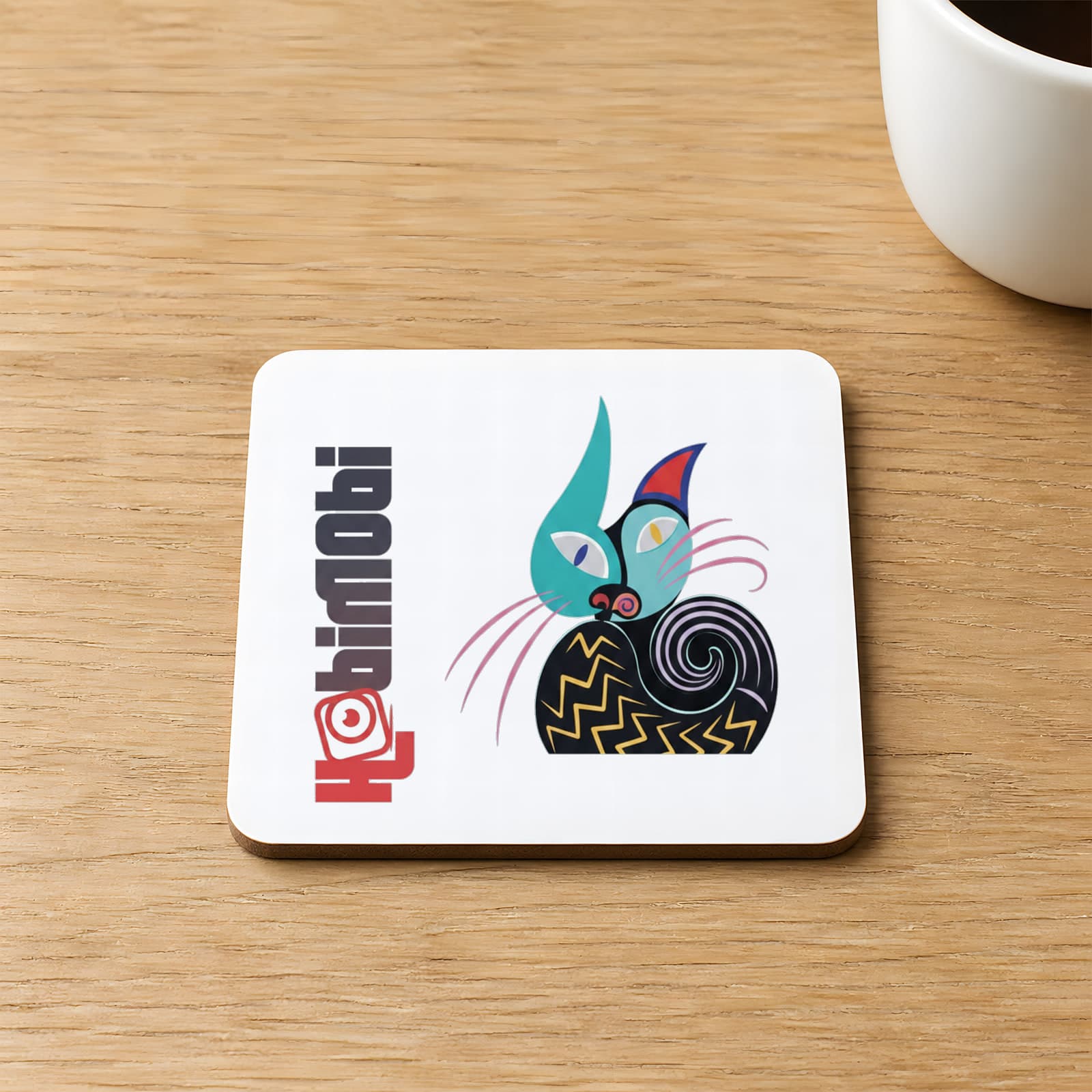 Kedi Baskılı 9x9 cm Kare MDF Bardak Altlığı Ahşap
