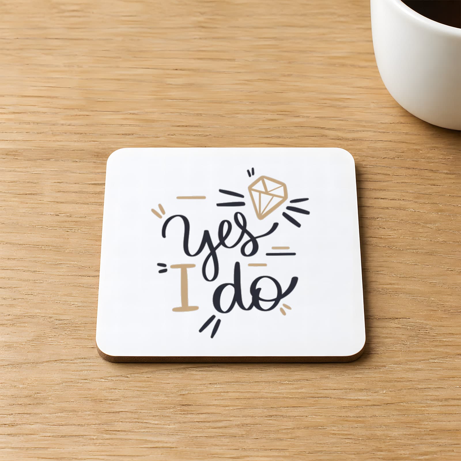 Yes I Do Yazı Baskılı 9x9 cm Kare MDF Bardak Altlığı Ahşap