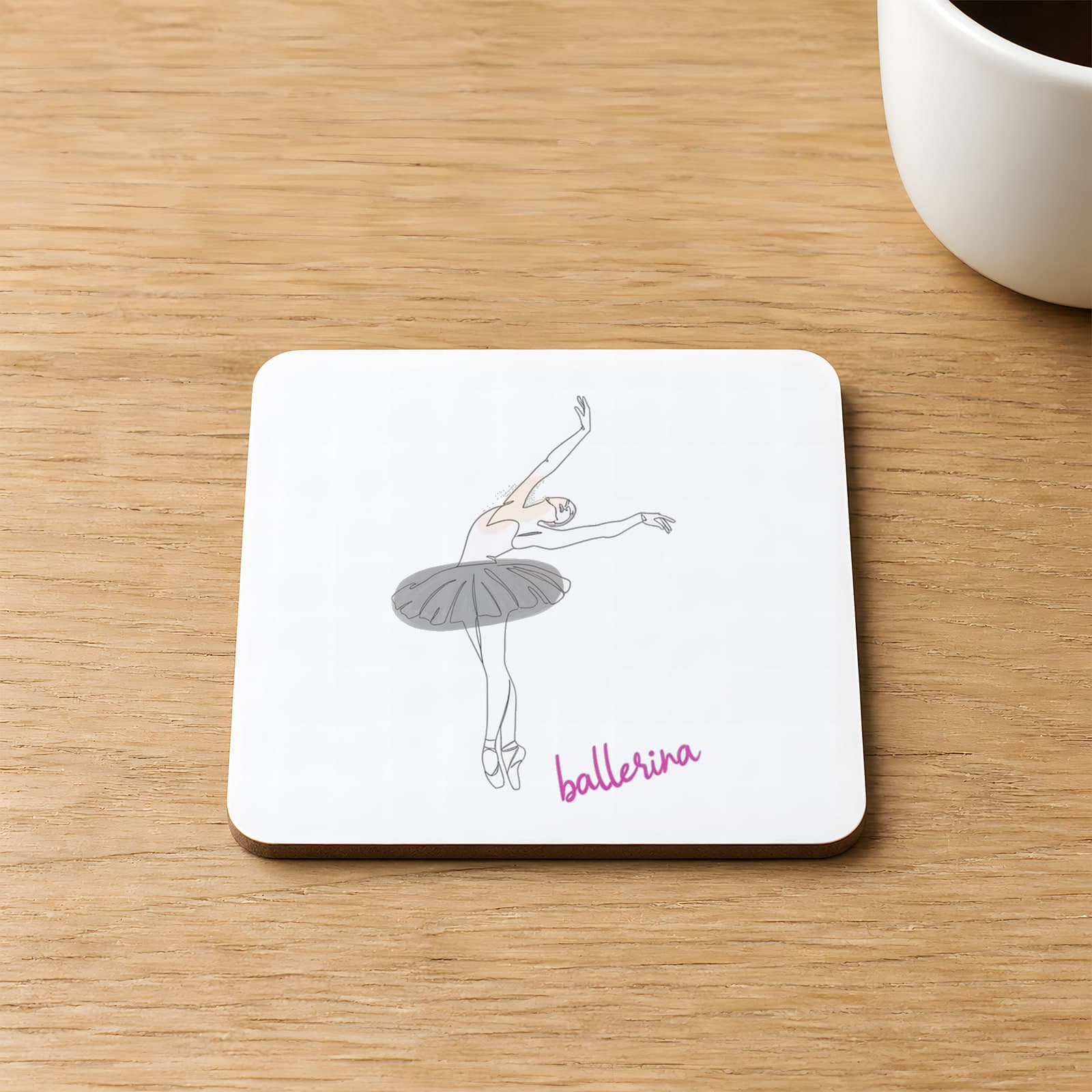 Gri Etekli Balerin Baskılı 9x9 cm Kare MDF Bardak Altlığı Ahşap
