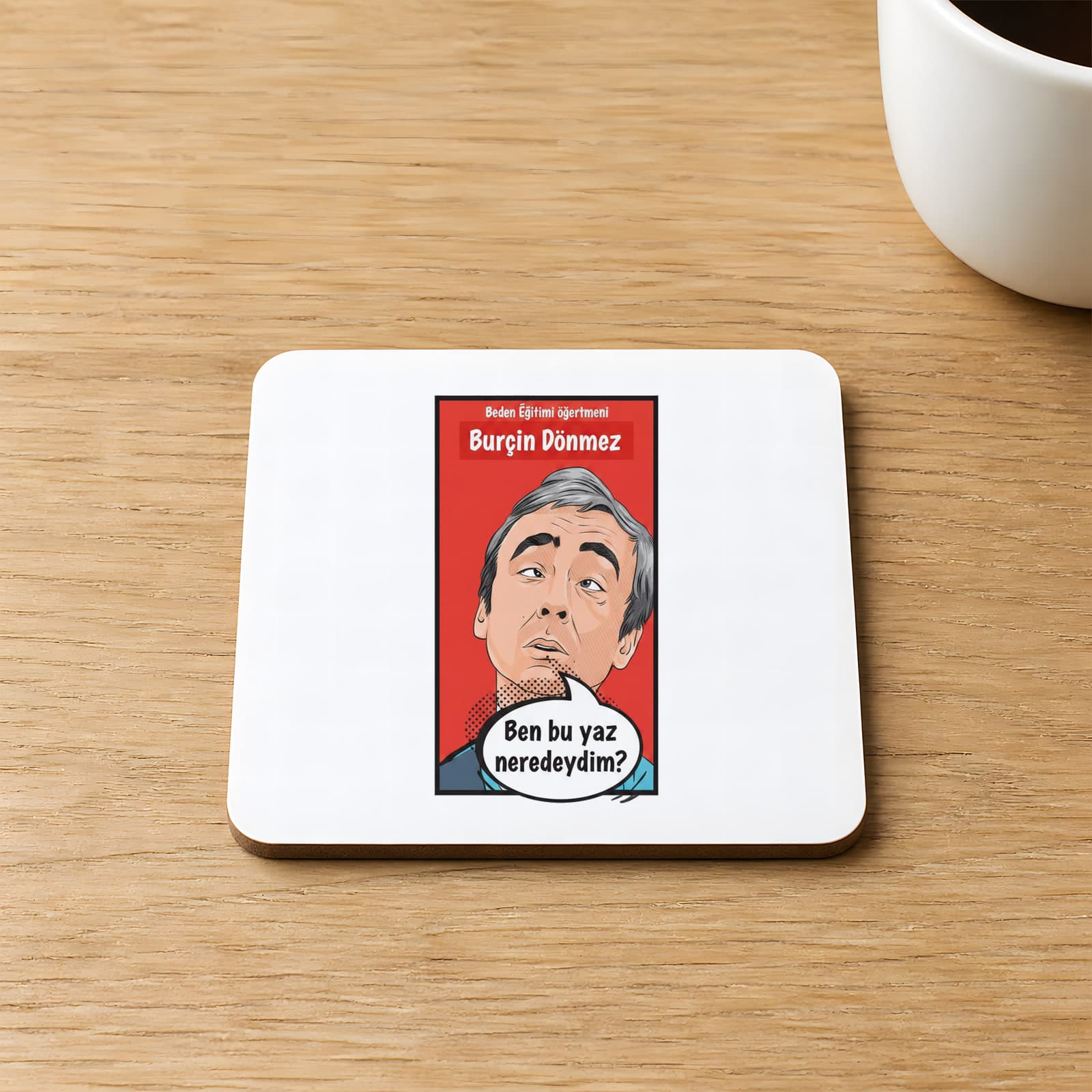 Kişiye Özel Beden Eğitimi Öğretmeni Çerçeveli Ben Bu Yaz 9x9 cm Kare MDF Bardak Altlığı - Hediye