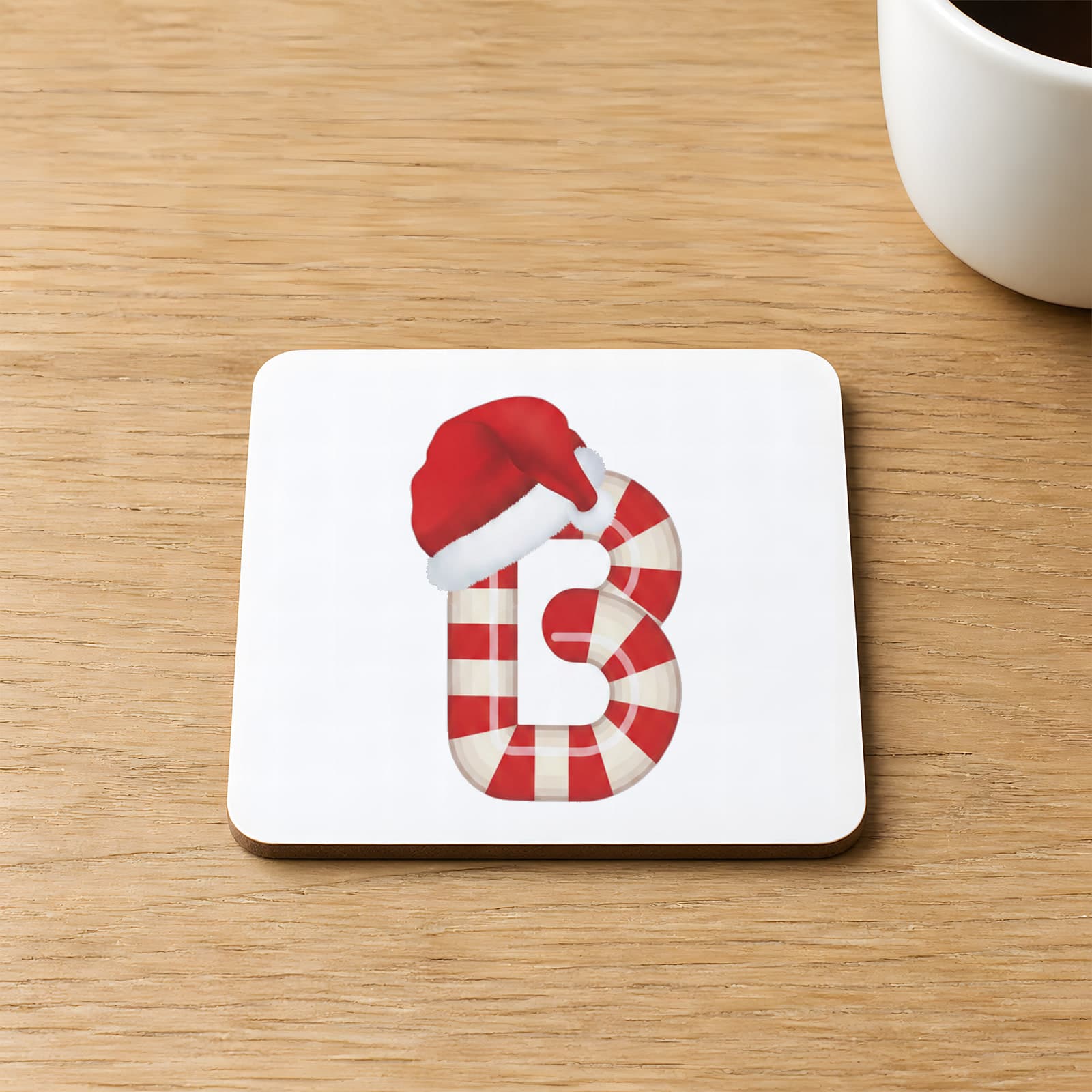 Şeker B Harfi Baskılı 9x9 cm Kare MDF Bardak Altlığı Ahşap