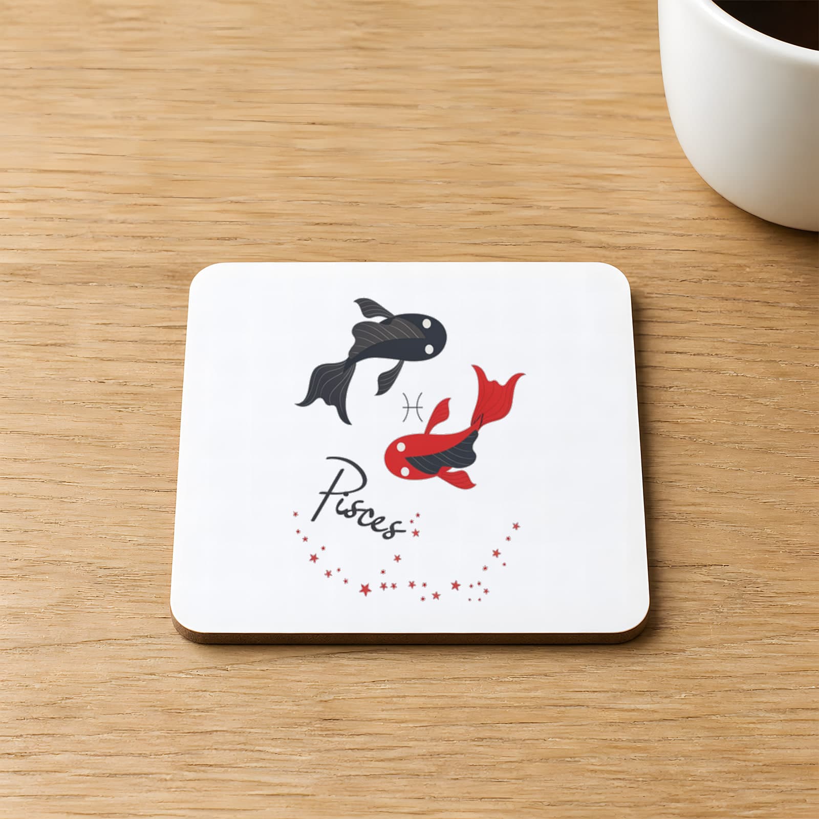Balık Burcu Simgesi Baskılı 9x9 cm Kare MDF Bardak Altlığı Ahşap