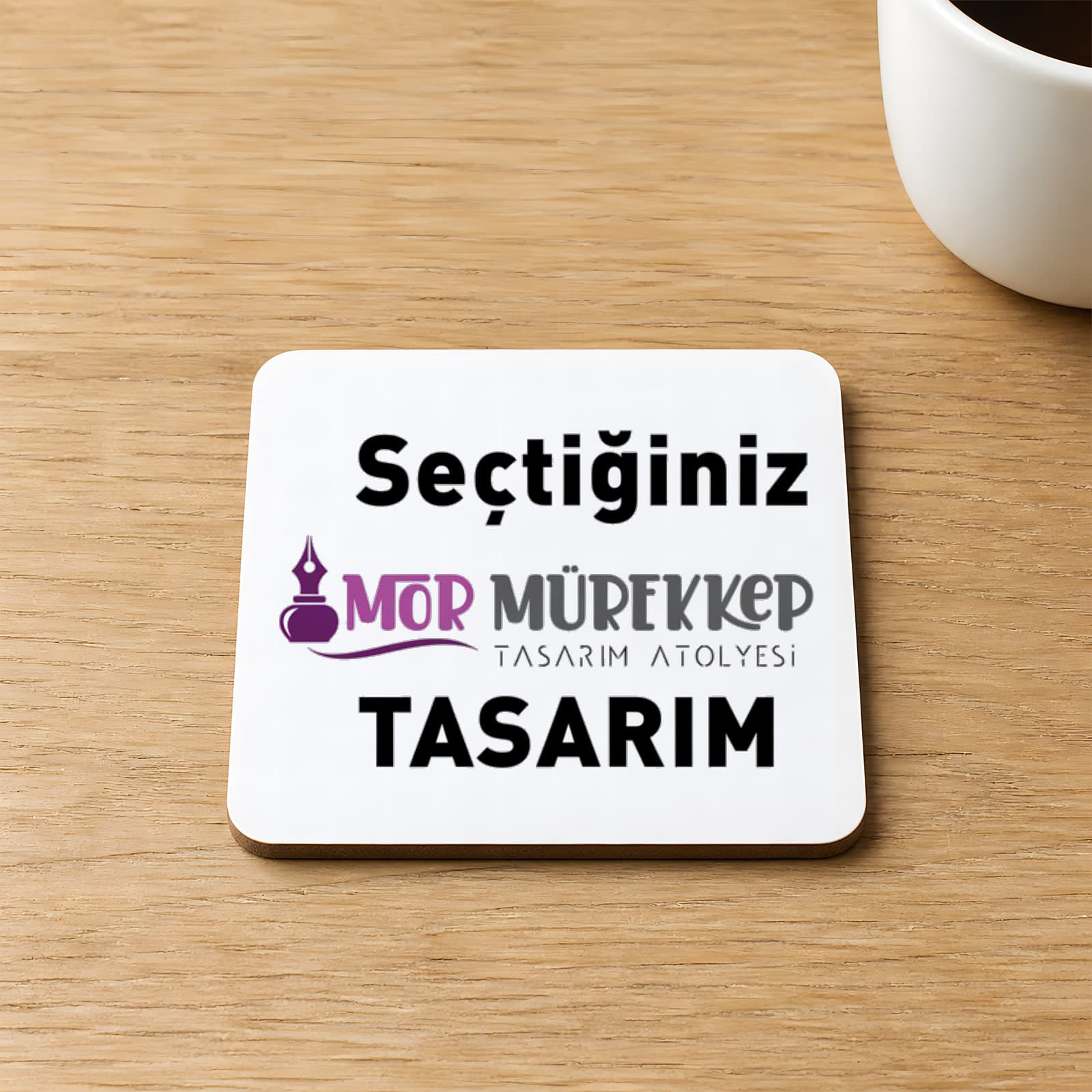 Seçtiğin Mor Mürekkep Baskılı 9x9 cm Kare MDF Bardak Altlığı Ahşap