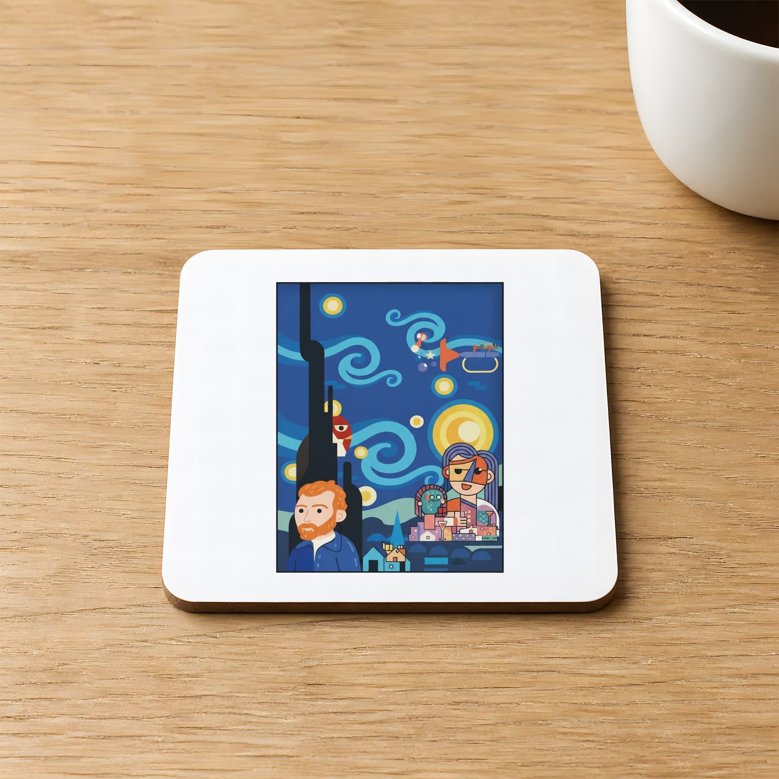 Van Gogh Rüyası Baskılı 9x9 cm Kare MDF Bardak Altlığı Ahşap