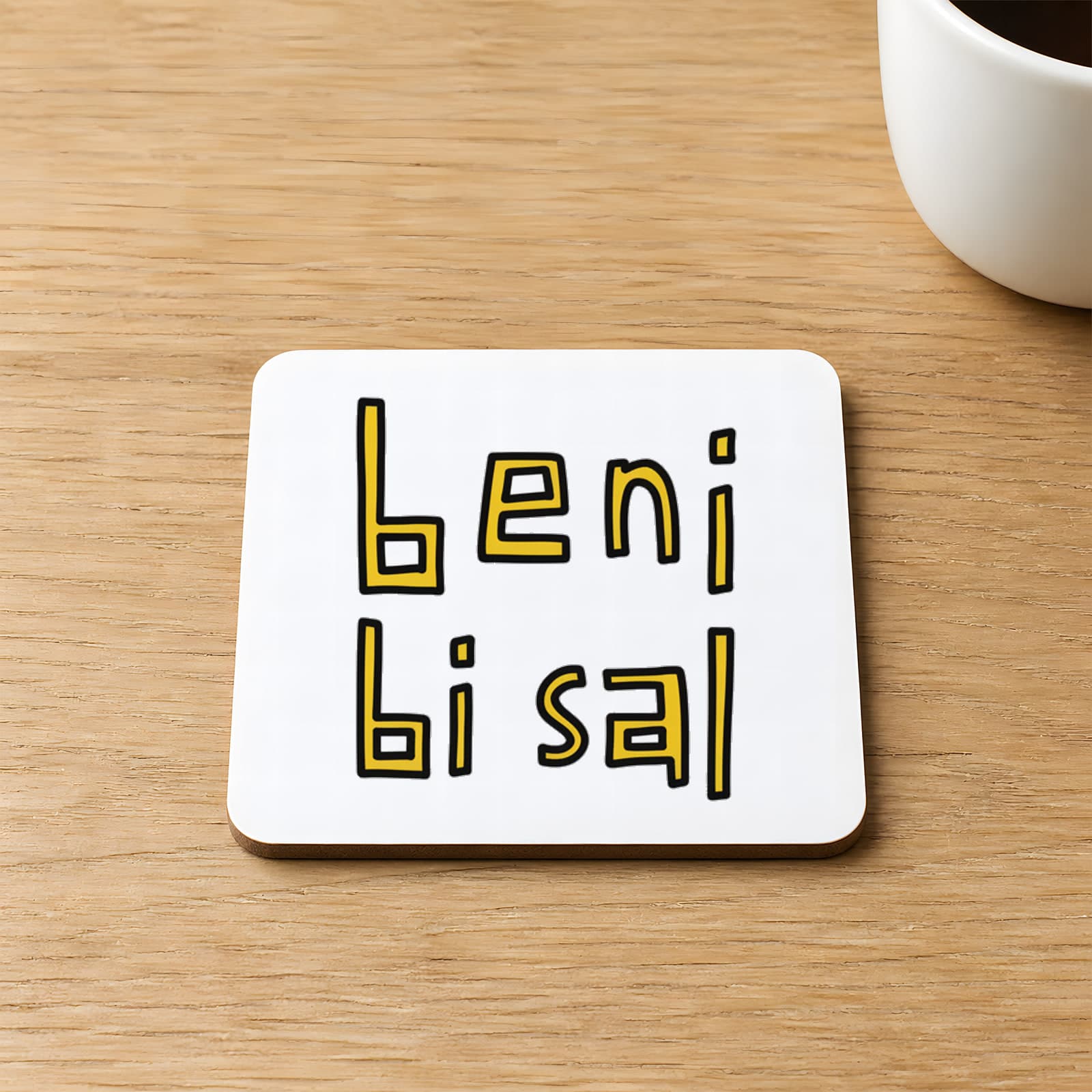 Beni Bi Sal Baskılı 9x9 cm Kare MDF Bardak Altlığı Ahşap