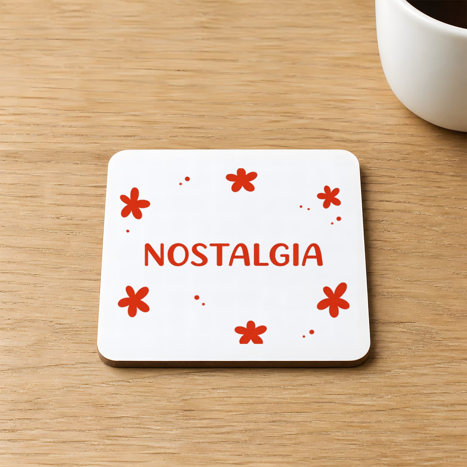 Nostalgia Baskılı 9x9 cm Kare MDF Bardak Altlığı Ahşap