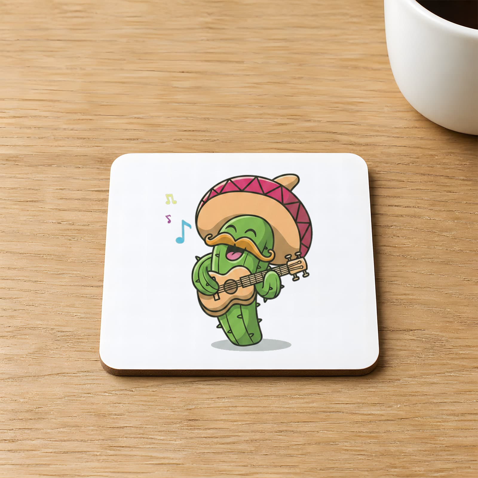 Meksikalı Kaktüs Baskılı 9x9 cm Kare MDF Bardak Altlığı Ahşap