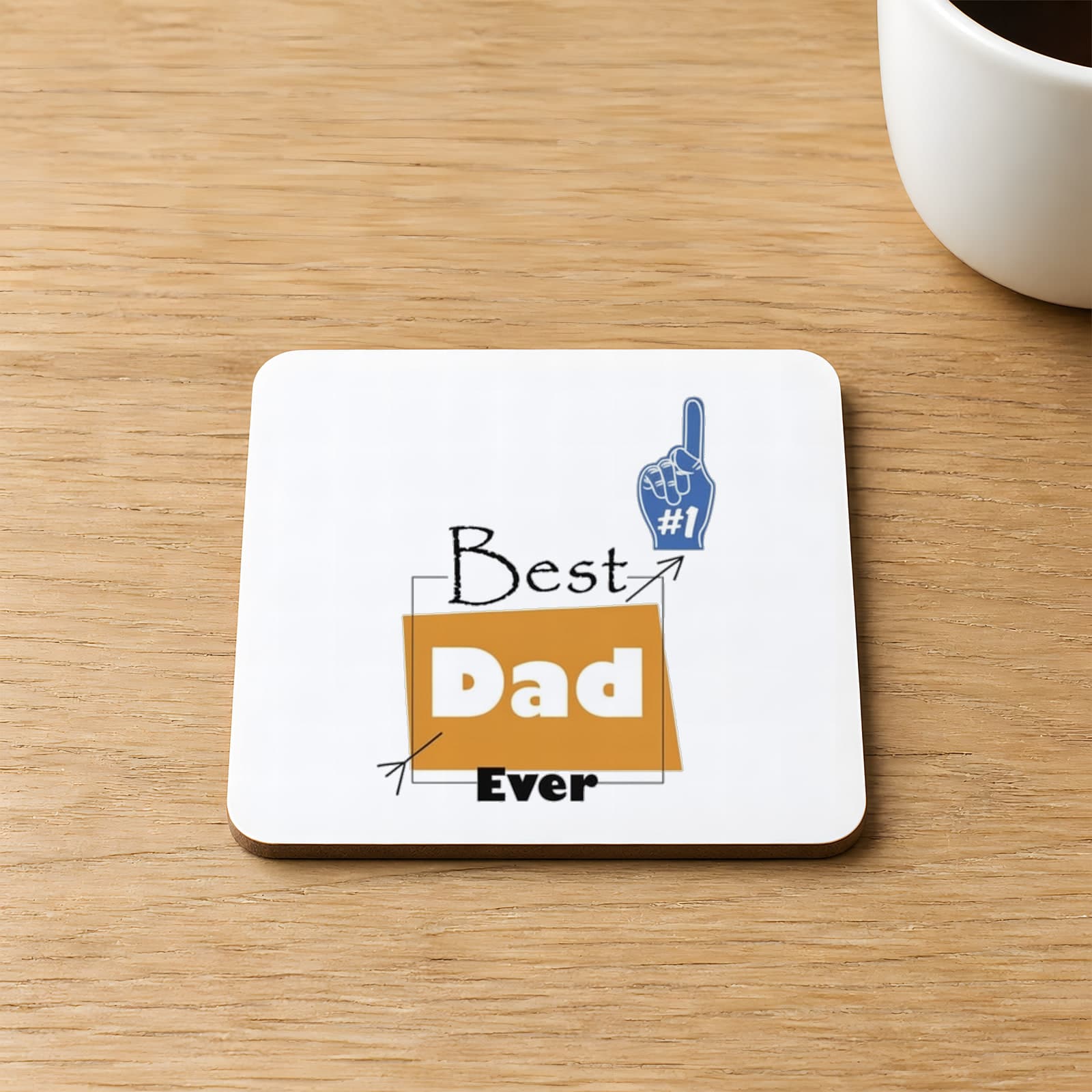 Best Dad #1 Baskılı 9x9 cm Kare MDF Bardak Altlığı Ahşap
