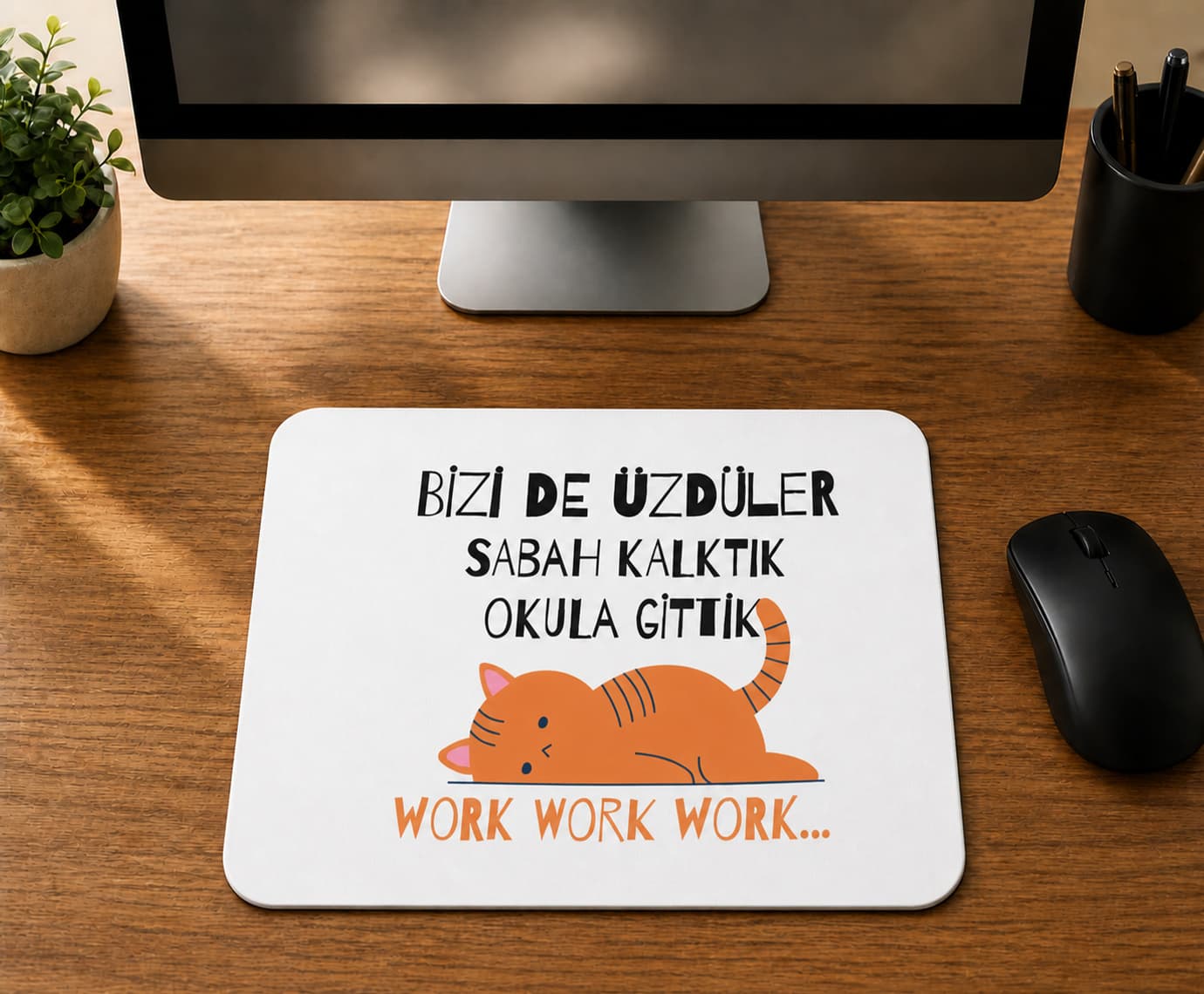 Bizi De Üzdüler Turuncu Kedi Baskılı Mousepad Bilgisayar Altlığı