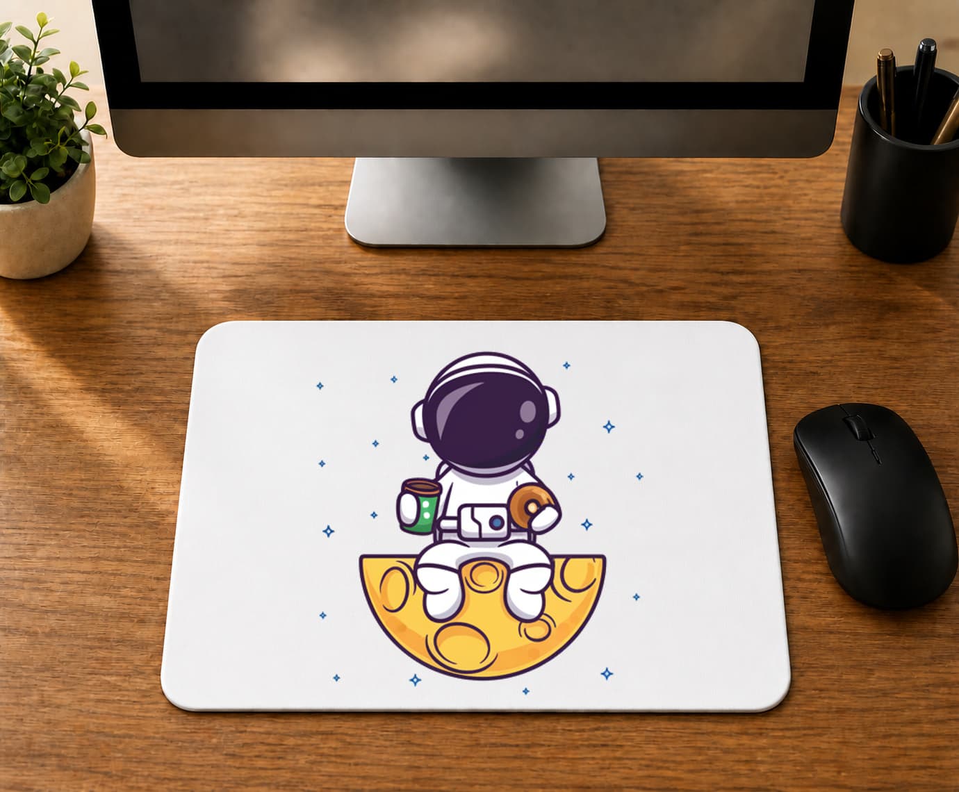 Astronot Kahve Saati Baskılı Mousepad Bilgisayar Altlığı