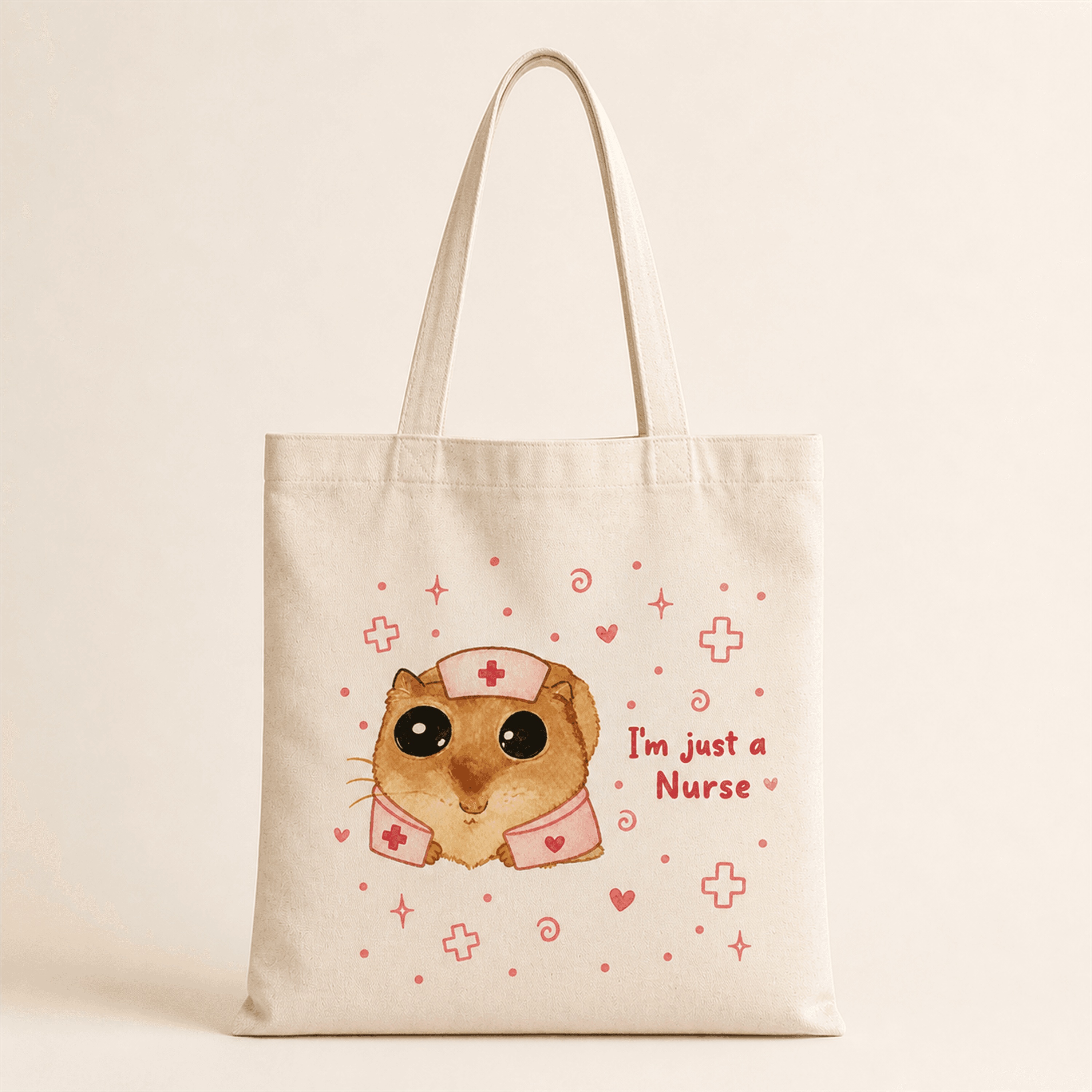 Sad Üzgün Hamster Hemşire Baskılı Bez Çanta - Hemşireye Hediye Omuz Çantası